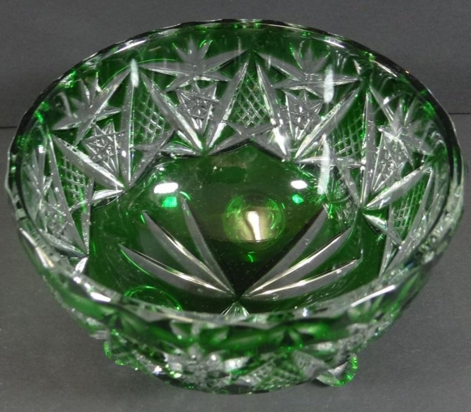 kl. Nachtmann Kristallschale, grün, auf drei Beinchen, H-7 cm, D-10 cm - Bild 2 aus 6