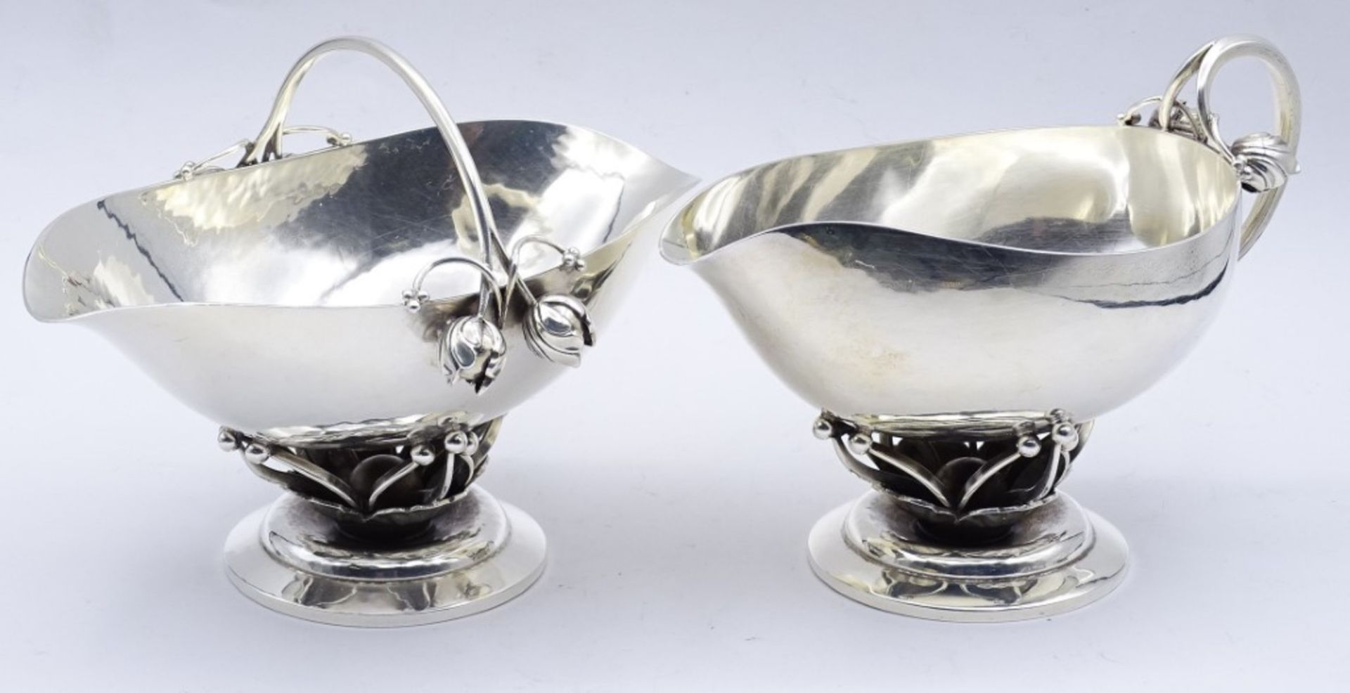 Sahnegießer und Zuckerschale "GEORG JENSEN" Nr. 235 B, Denmark, Sterling Silber 0.925, zus.380 g. H-