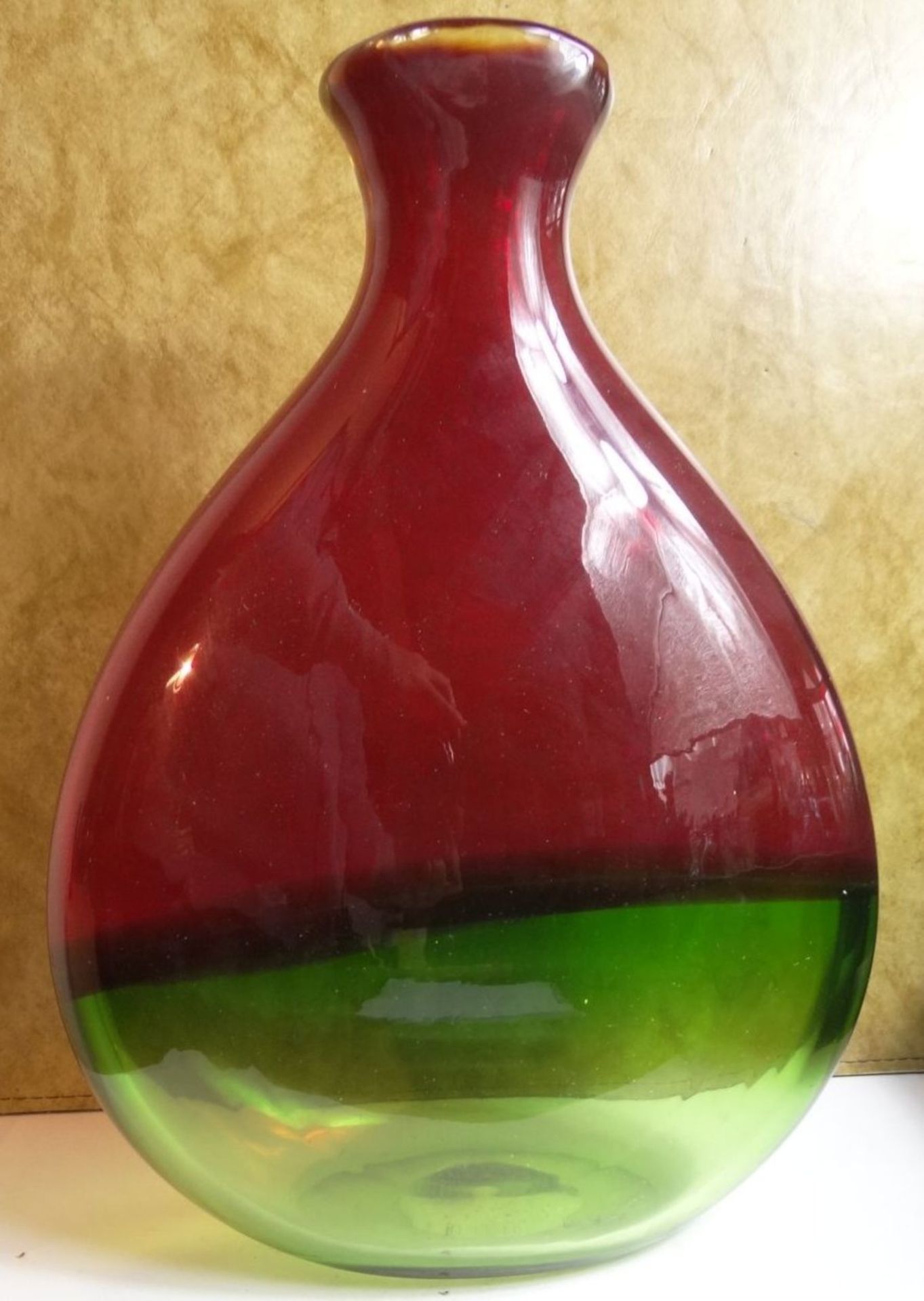 grosse, schwere Kunstglasvase, rot/grün, H-36 cm, B-25 cm - Bild 5 aus 8