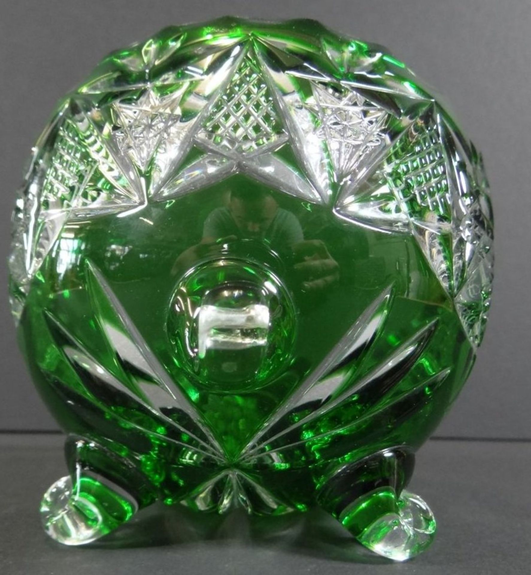 kl. Nachtmann Kristallschale, grün, auf drei Beinchen, H-7 cm, D-10 cm - Bild 5 aus 6