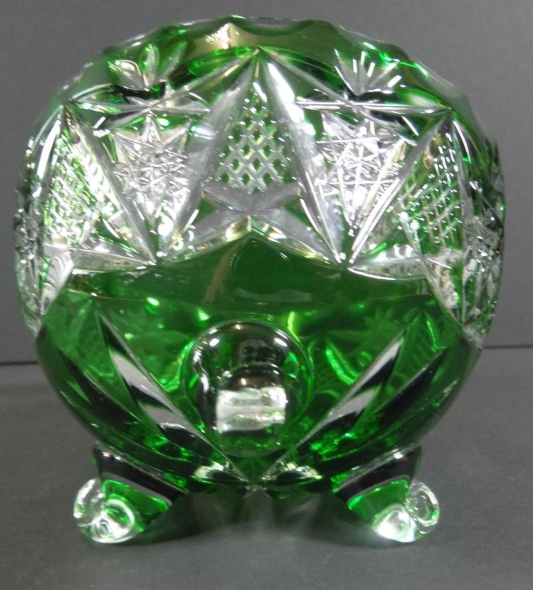 kl. Nachtmann Kristallschale, grün, auf drei Beinchen, H-7 cm, D-10 cm - Bild 4 aus 6