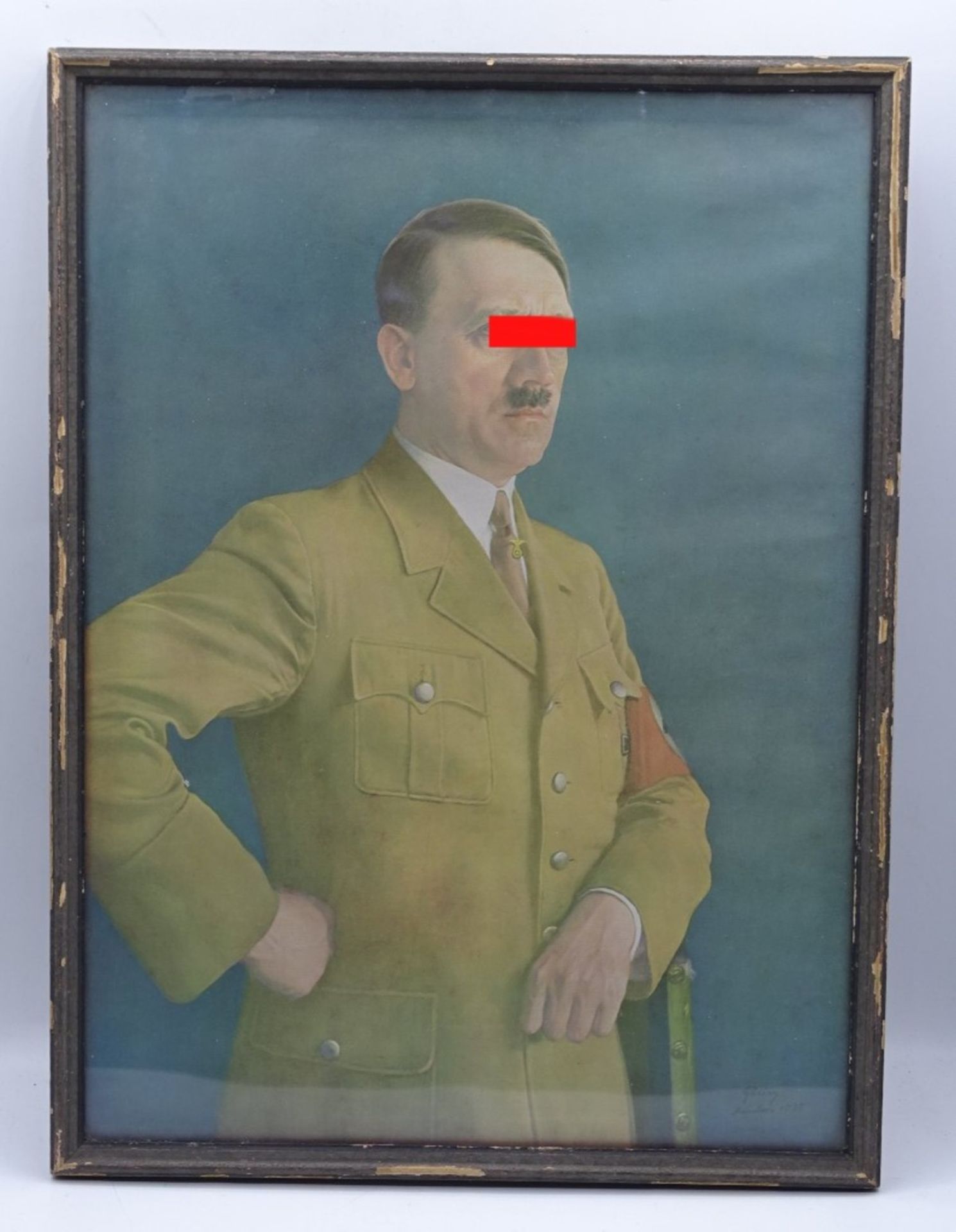 Bild des Reichskanzlers Adolf Hitler im alten Rahmen,Druck, RG 31,5 x 23cm