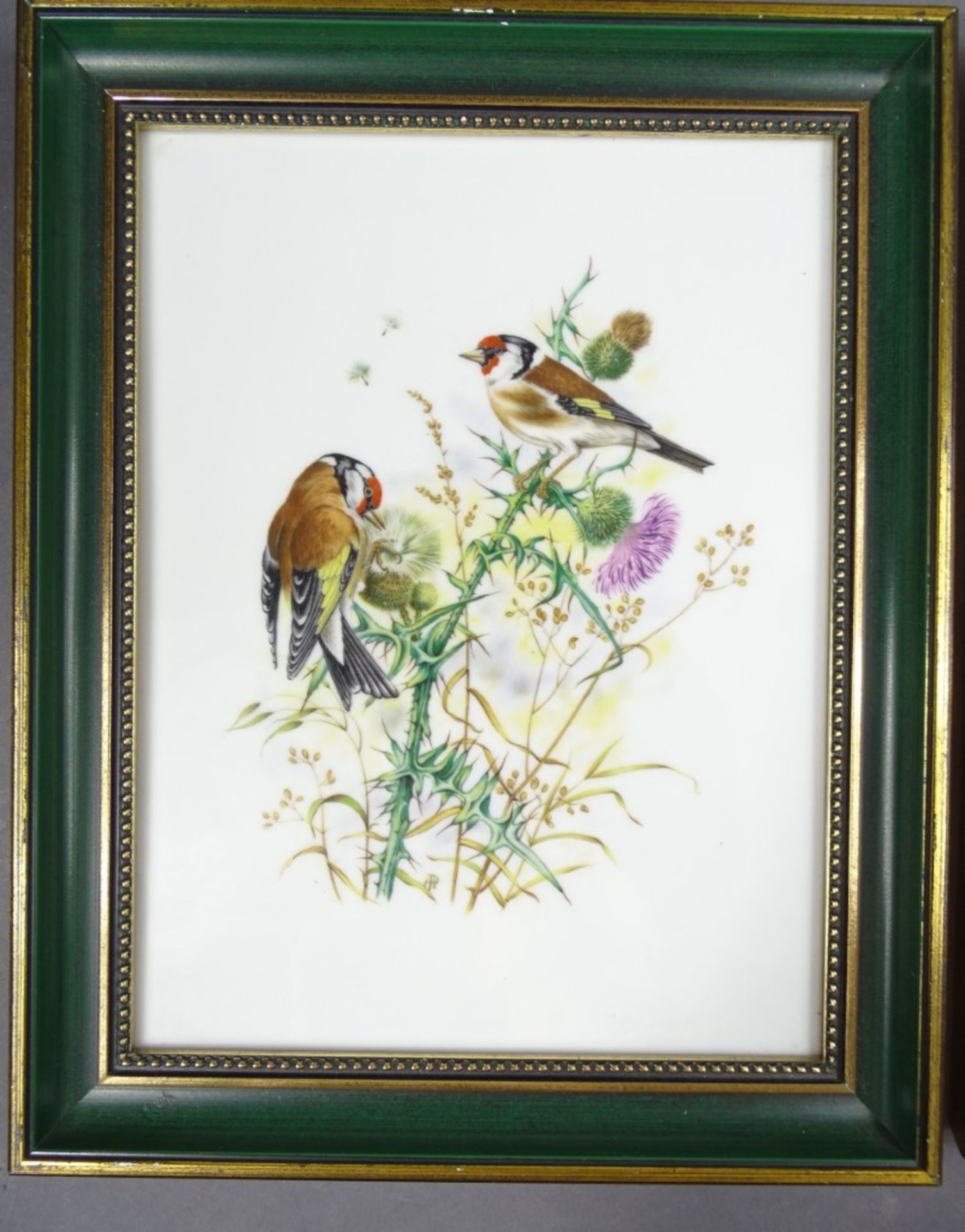 2 gerahmte Porzellanmalereien mit Vogelmotiven, Heinrich, 23x29 cm - Bild 4 aus 9