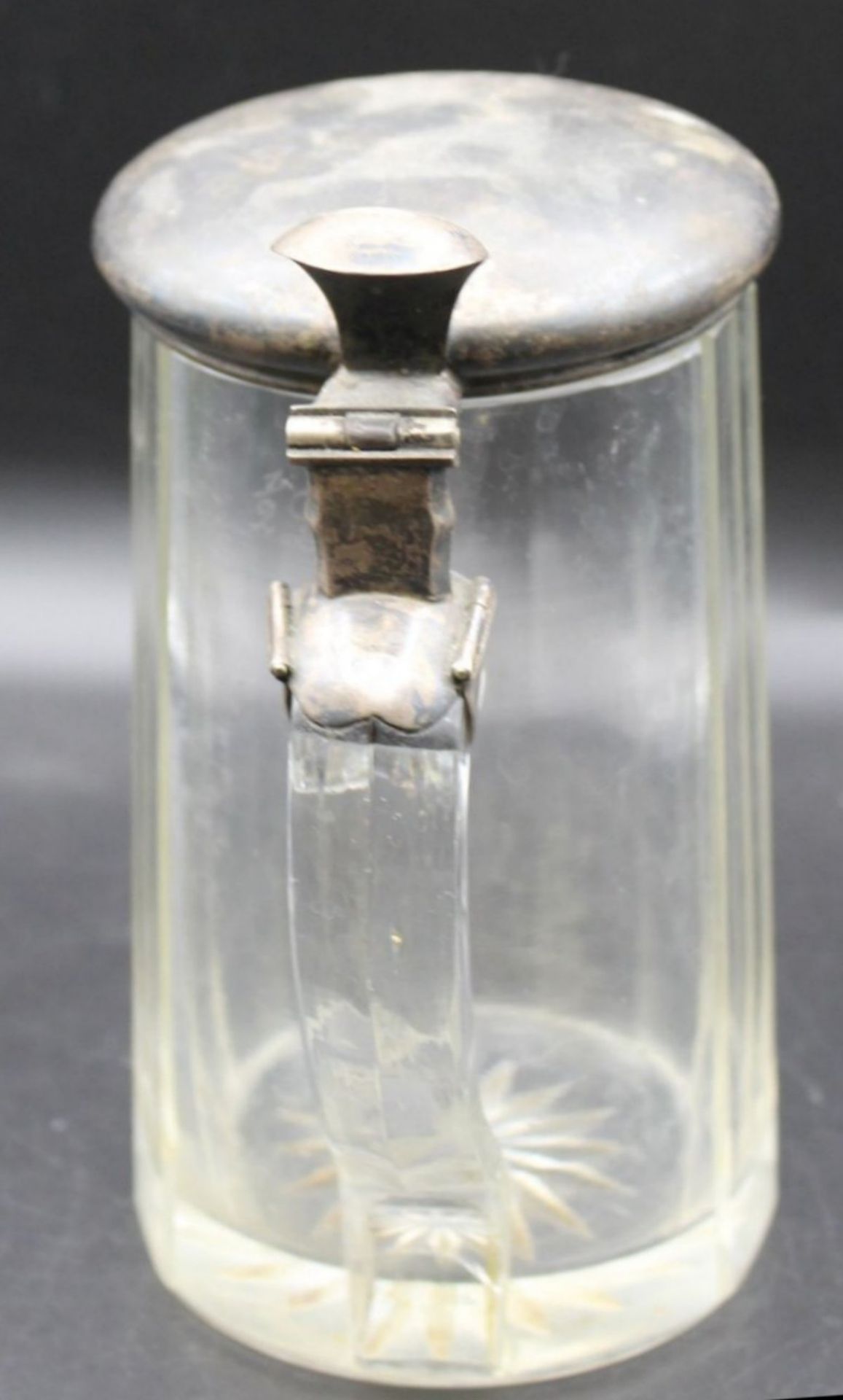 Bierkrug mit 800er Silberdeckel, Kristall beschliffen, 19. Jhd., H-18cm. - Bild 2 aus 4
