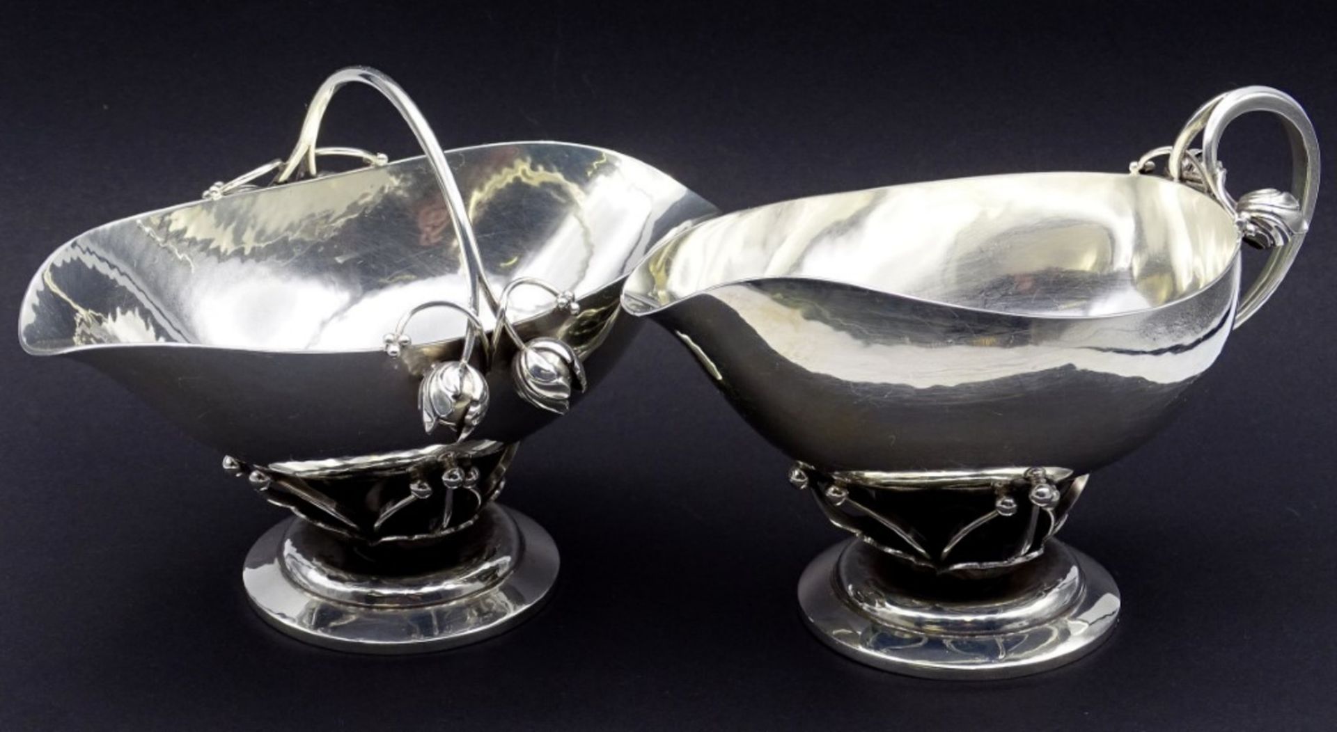 Sahnegießer und Zuckerschale "GEORG JENSEN" Nr. 235 B, Denmark, Sterling Silber 0.925, zus.380 g. H- - Bild 3 aus 10