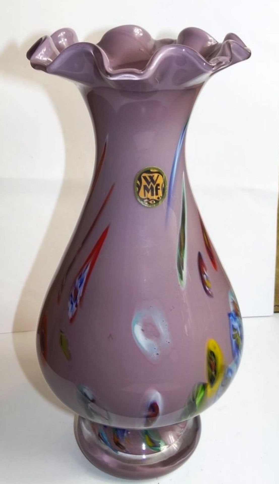 Überfang-Vase "WMF" bunte Einschemlzungen, Etikett, H-28 cm - Bild 2 aus 8