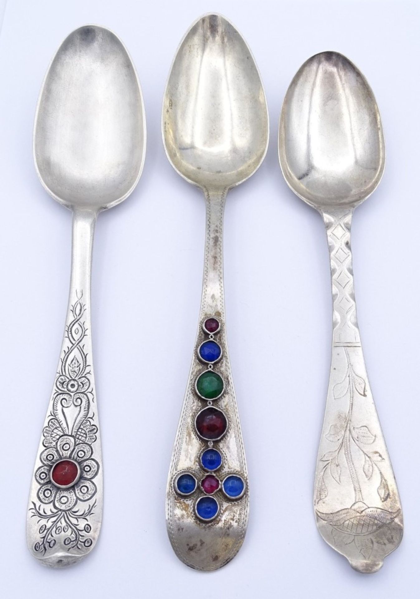 3 Barocklöffel,Silber, 18.Jahrhundert,zus.160g., L- 21,5-23cm, Gravur und Datierungen 1807/1838/