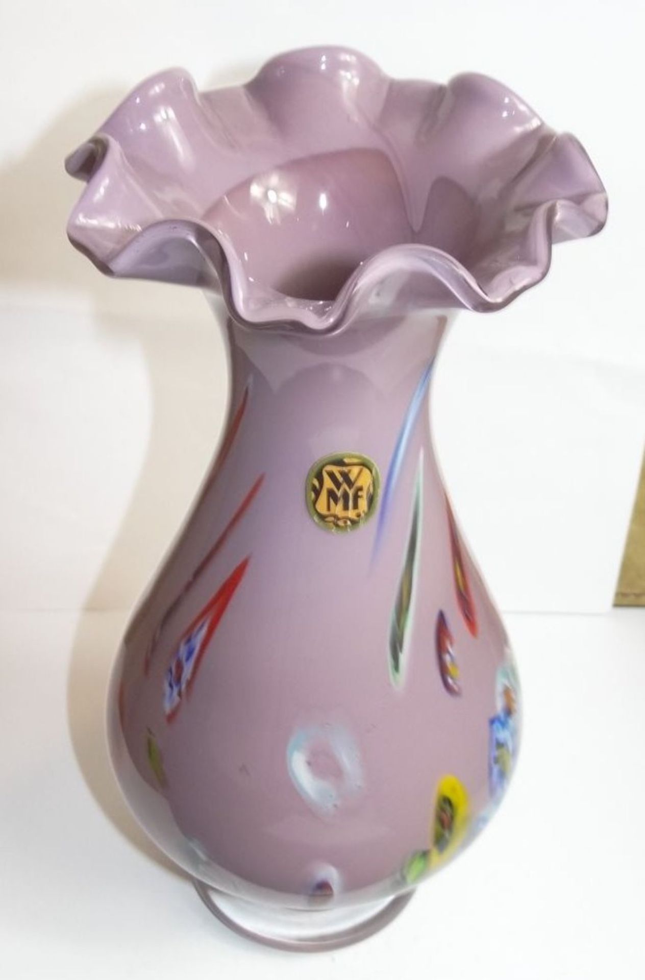 Überfang-Vase "WMF" bunte Einschemlzungen, Etikett, H-28 cm - Bild 3 aus 8