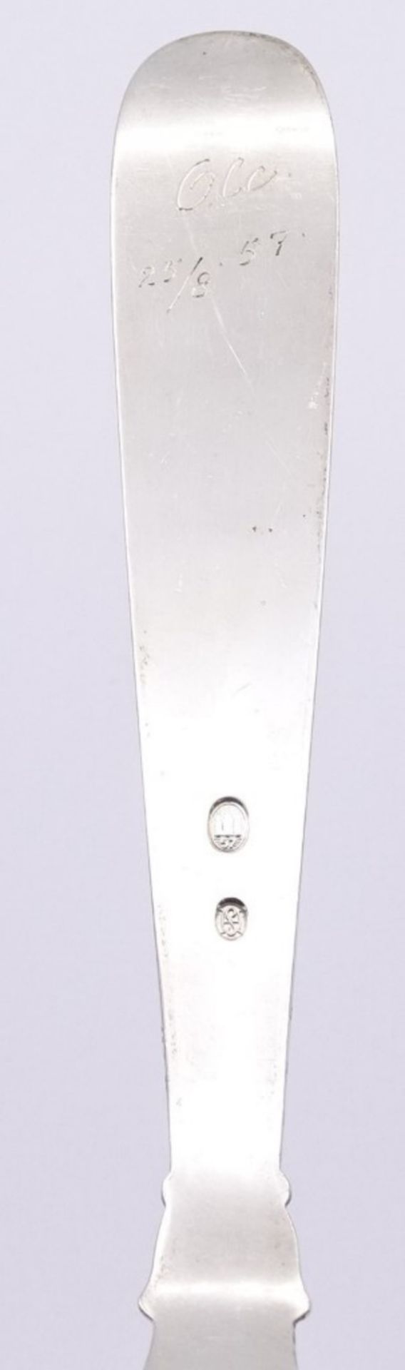 Löffel, Silber, Copenhagen 1957, Namensgravur und Datierung,L- 19,5cm, 60 g. - Bild 4 aus 6