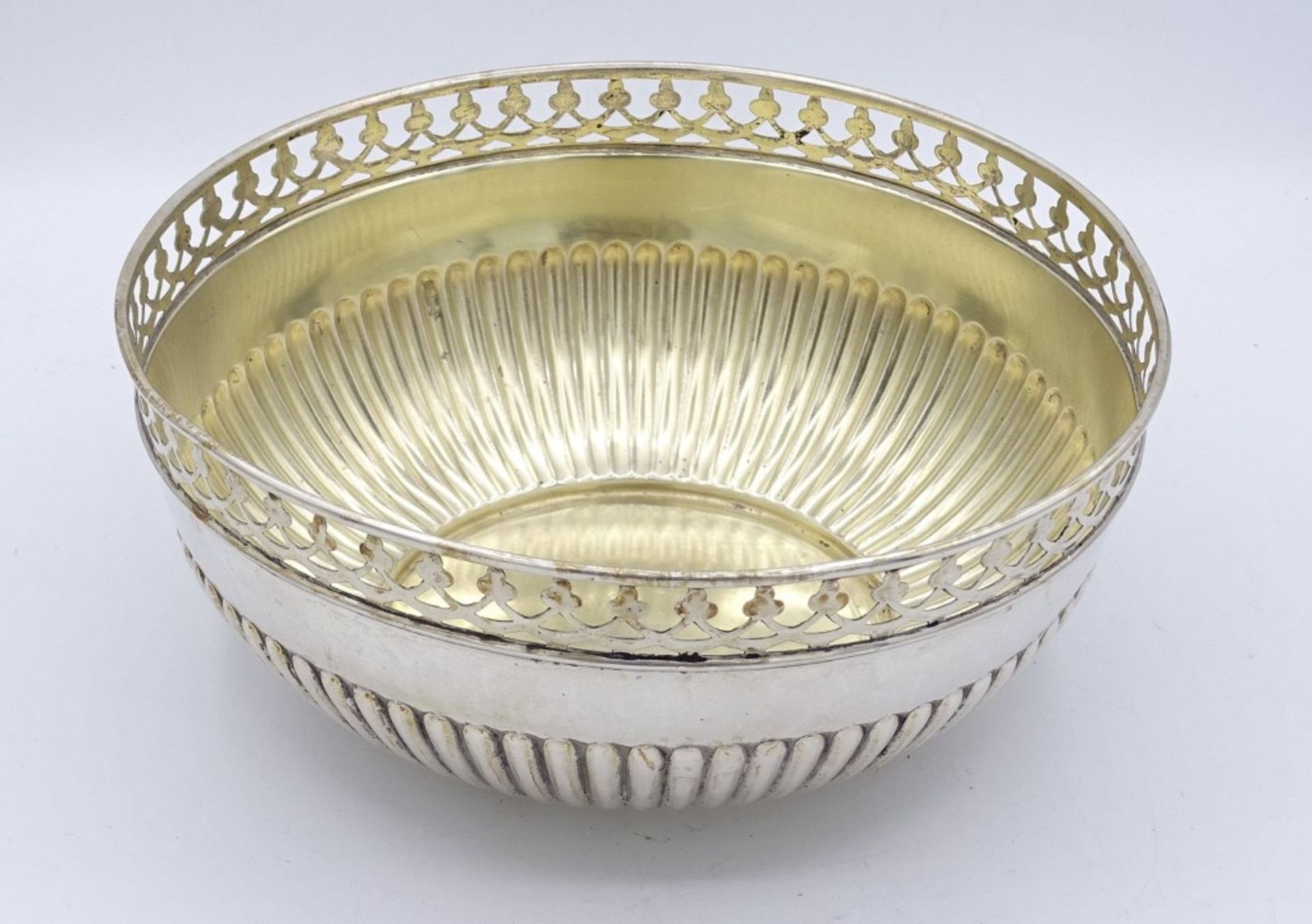 800er Silber Schale,Glaseinsatz fehlt,D- 17 cm, H- 7,0cm, 206g.innen vergoldet - Bild 2 aus 4