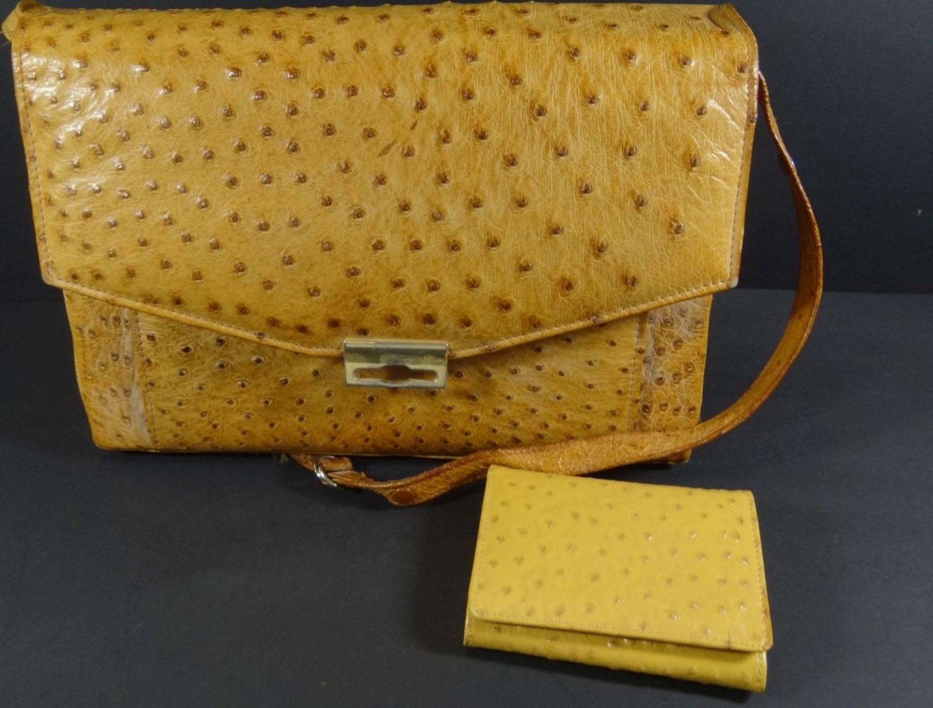 Handtasche mit Geldbörse "Corbeau Curio" Straussenleder, neuwertig, 23x31,5 cm - Bild 4 aus 7