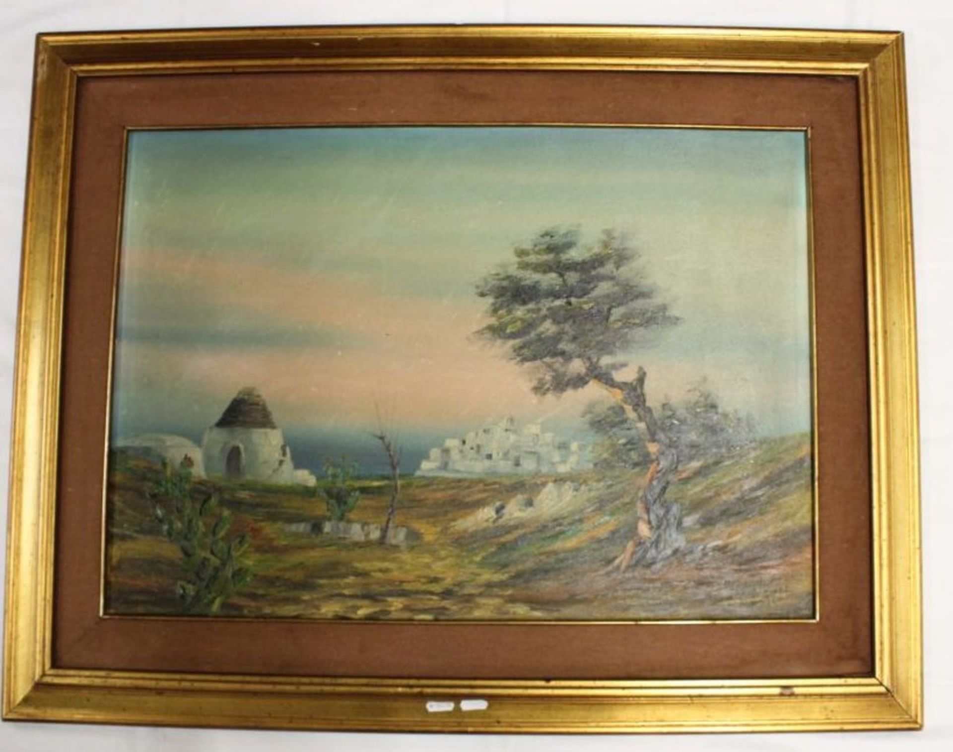 Taslome o.ä., italienische Landschaft, Öl/Leinwand, gerahmt, Rahmen beschädigt, RG 73 x 90cm. - Bild 4 aus 5