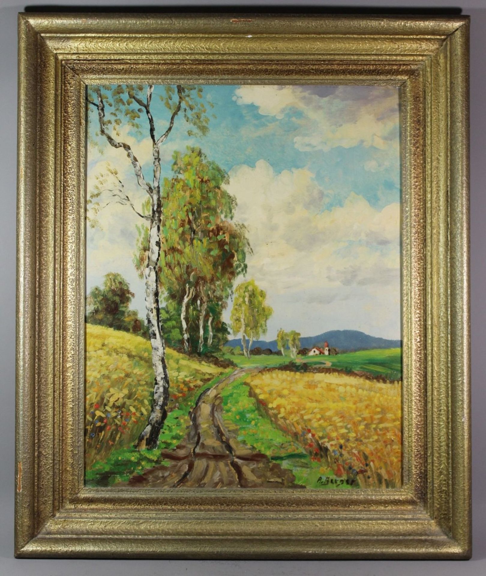 A.Berger, Landschaft mit Birke, Öl/Hartfaser, alt gerahmt, RG 64 x 53cm. - Image 3 of 4