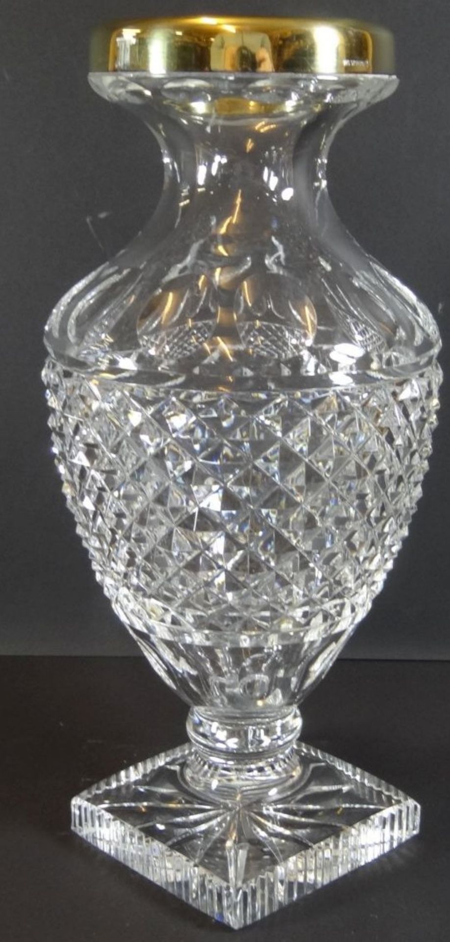 hohe Kristall-Vase auf Stand, Silberrand-925-, vergoldet, H-29 cm - Bild 4 aus 7