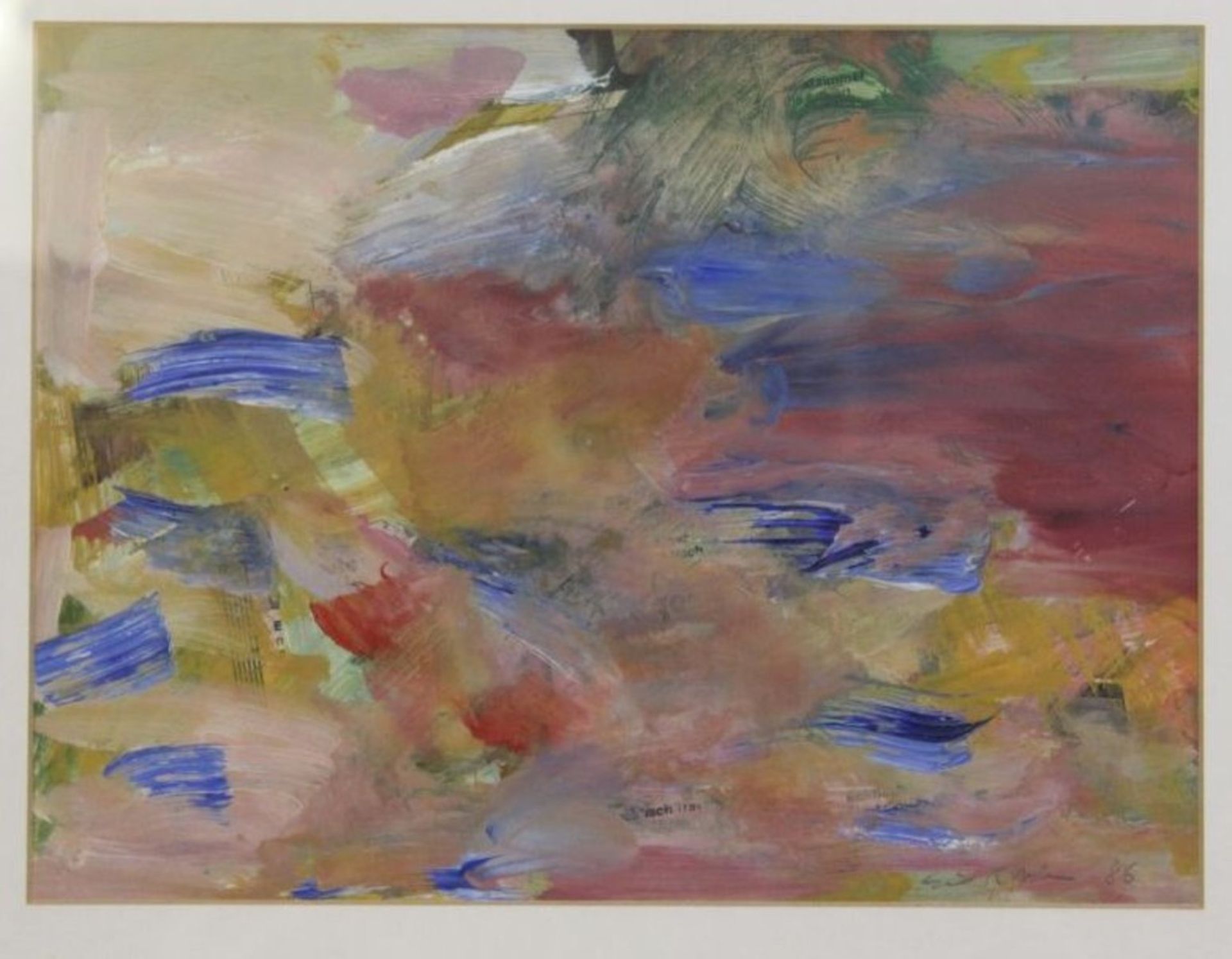 Sigrid KOPFERMANN (1923-2011), moderne Komposition, Öl/Papier, gerahmt/Glas, RG 44 x 51cm.