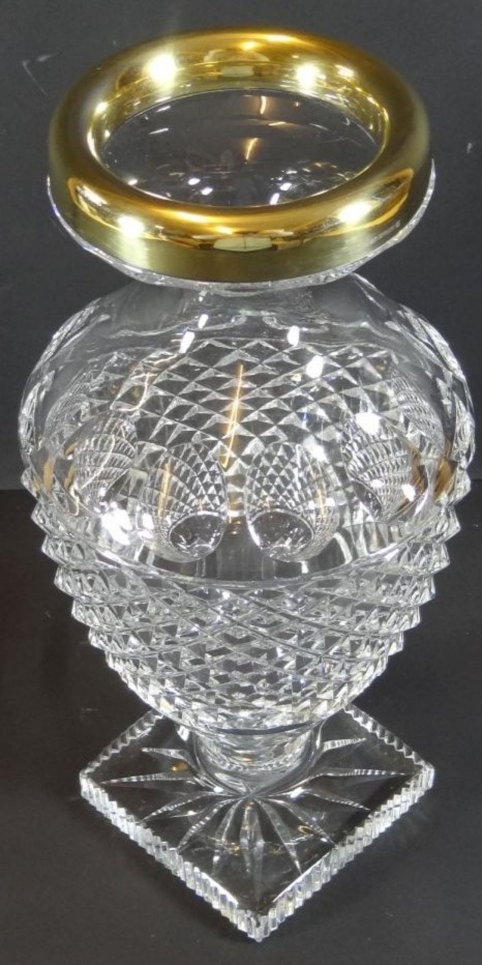 hohe Kristall-Vase auf Stand, Silberrand-925-, vergoldet, H-29 cm - Bild 5 aus 7