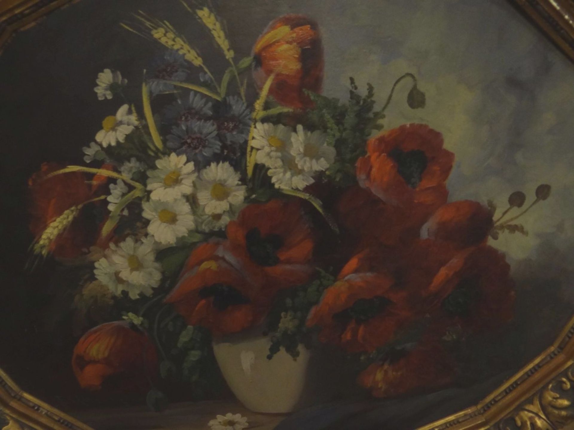 anonymes ovales Gemälde, Feldblumen, alter Rahmen etwas wackelig, Öl/Malfaser, 74x93 cm - Image 3 of 3