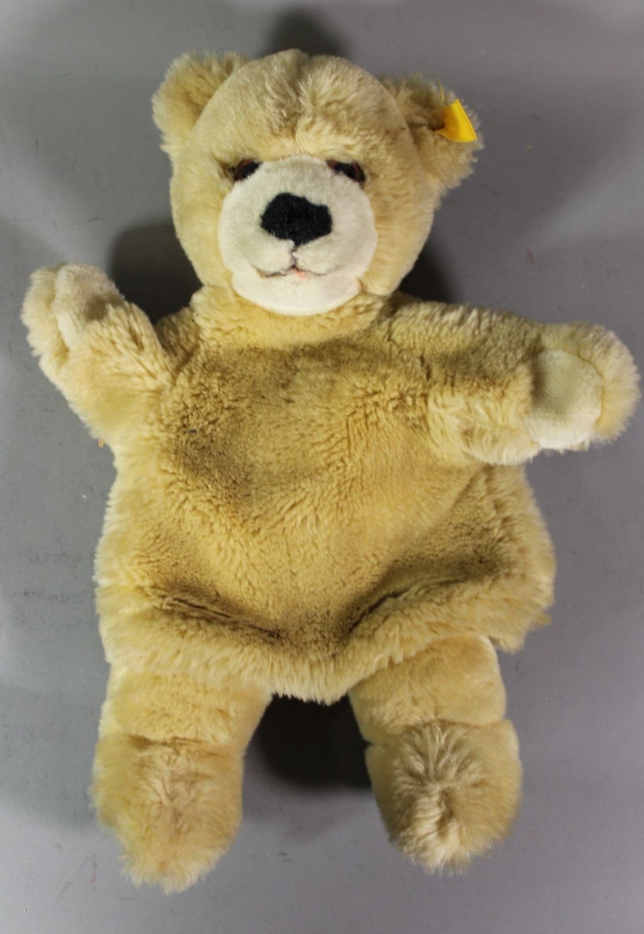 Handpuppe, Teddy, Steiff, Knopf u. Fahne, Nr. 6485/32