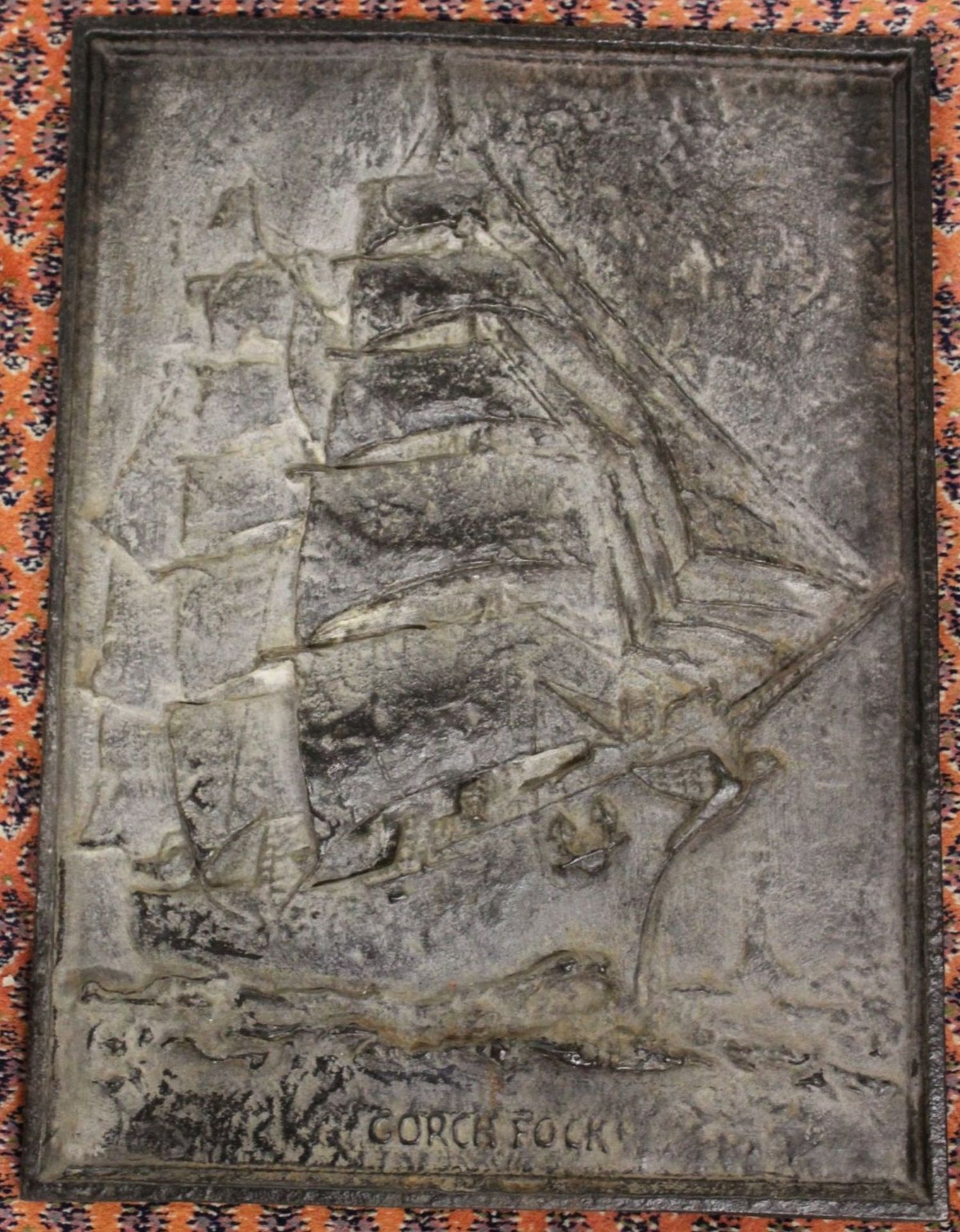 schwere Guss-Reliefplatte, Darstellung der Gorch-Fock, 57,5 x 43cm.