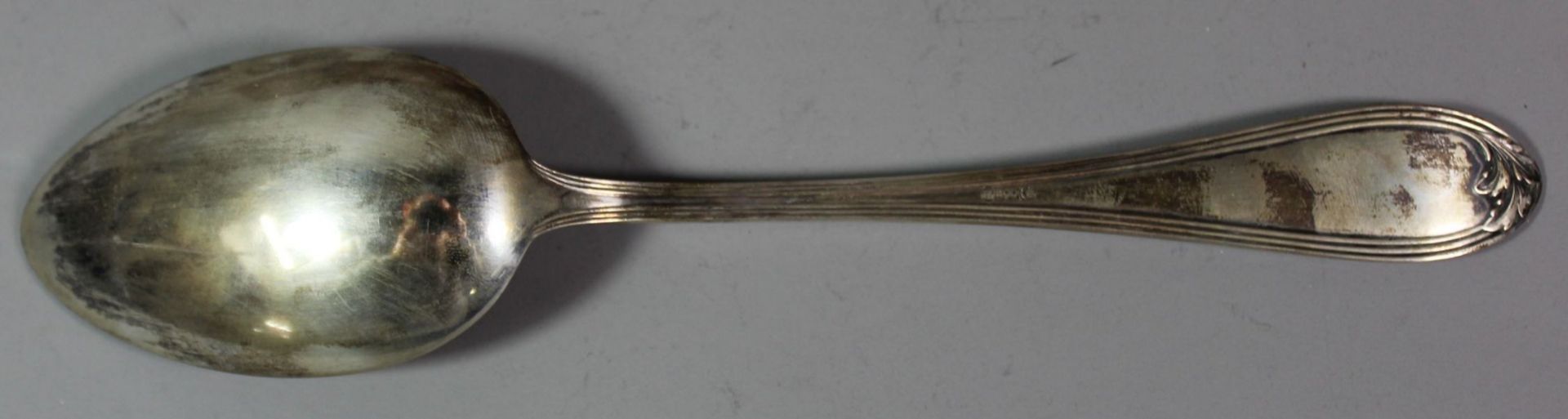 4tlg. Besteck in Kasten, 800er Silber, 1x Ziermonogramm, ohne Messer ca. 151,6gr., Messer L-25,5cm. - Bild 4 aus 6