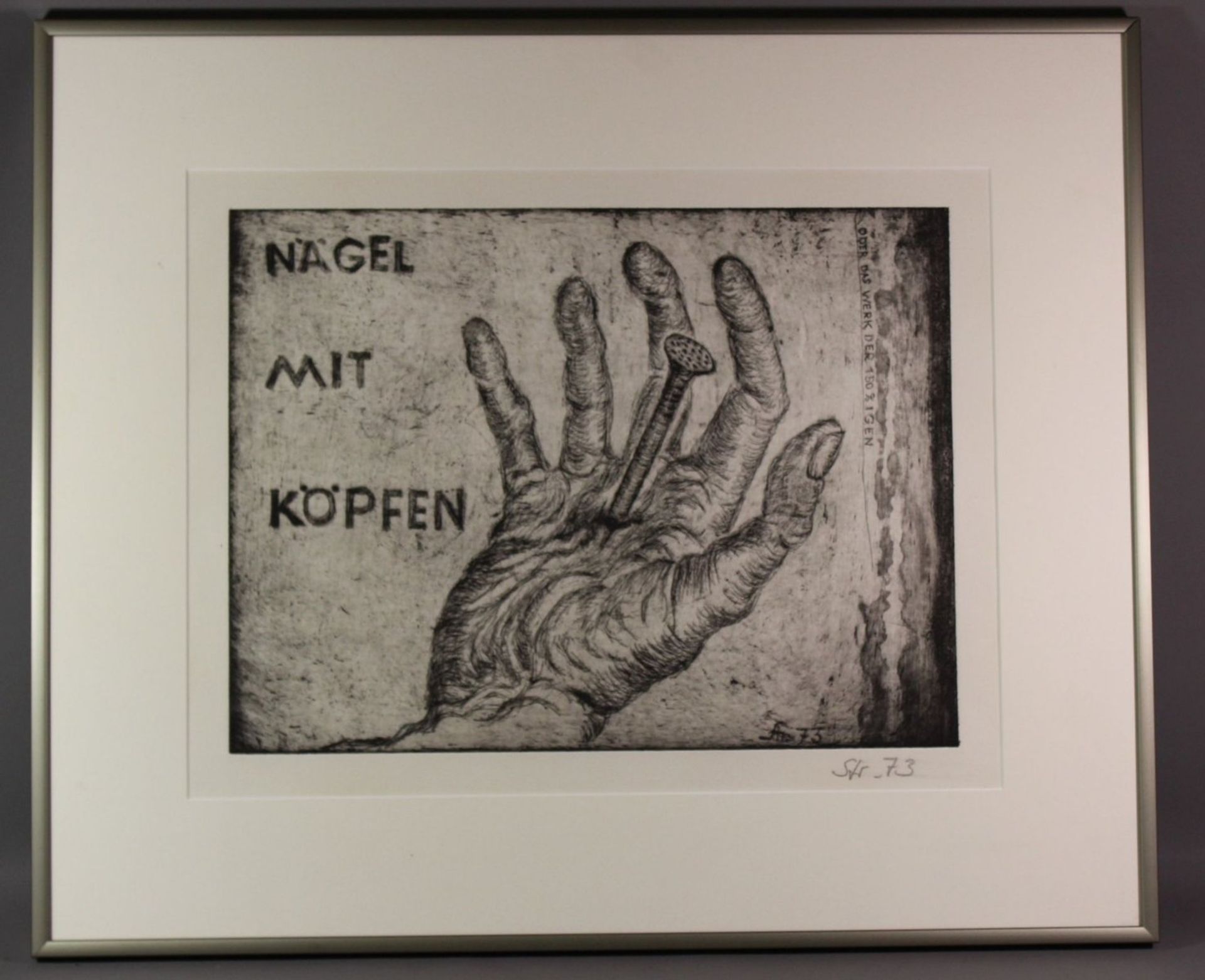 Alfred STRAßBURGER (1922-1987), Nägel mit Köpfen, Radierung, ger./Glas, RG 51 x 61cm. - Image 3 of 4