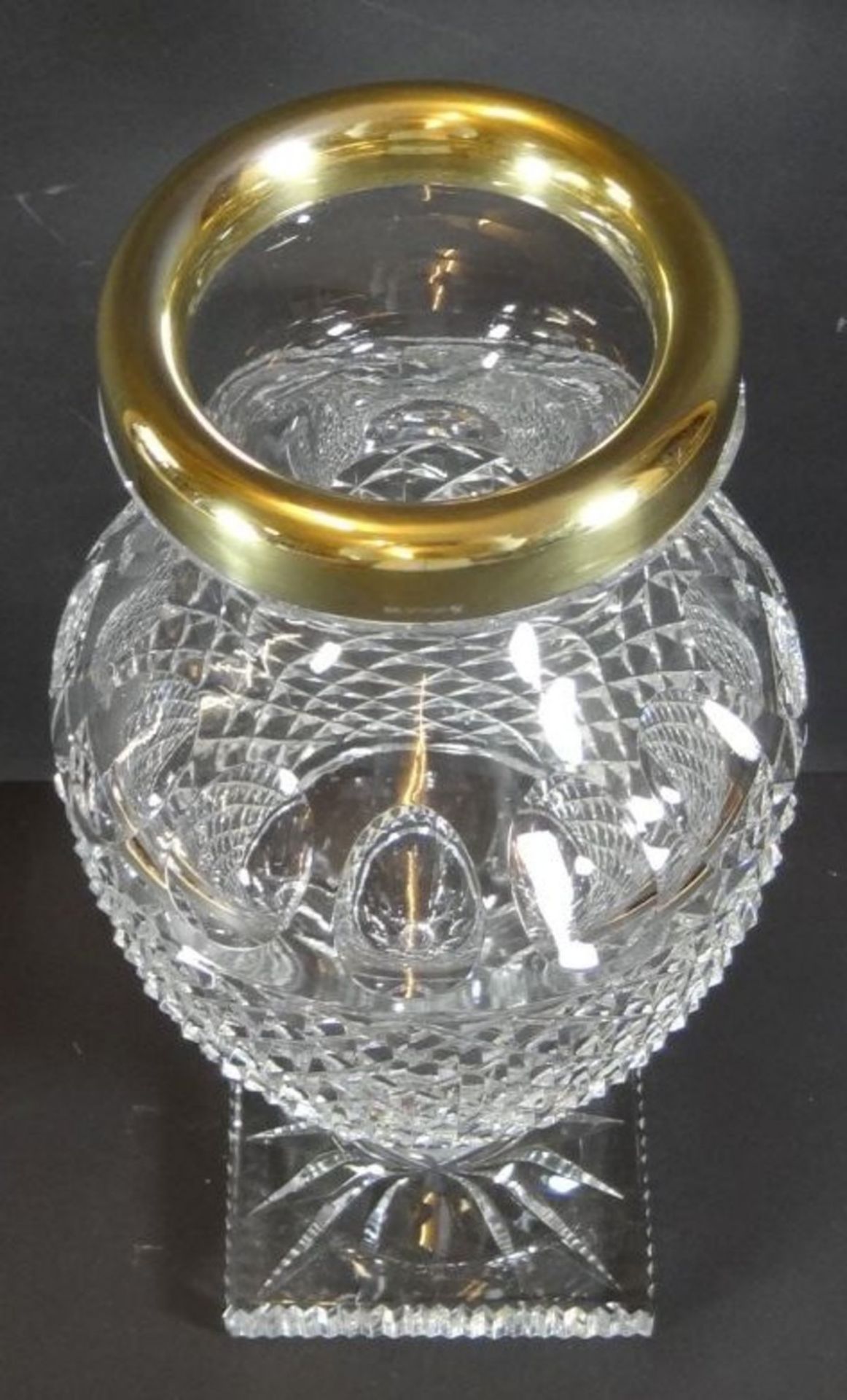 hohe Kristall-Vase auf Stand, Silberrand-925-, vergoldet, H-29 cm - Bild 3 aus 7