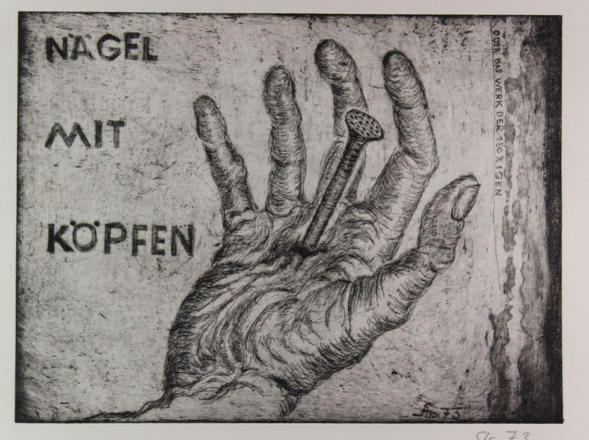 Alfred STRAßBURGER (1922-1987), Nägel mit Köpfen, Radierung, ger./Glas, RG 51 x 61cm.
