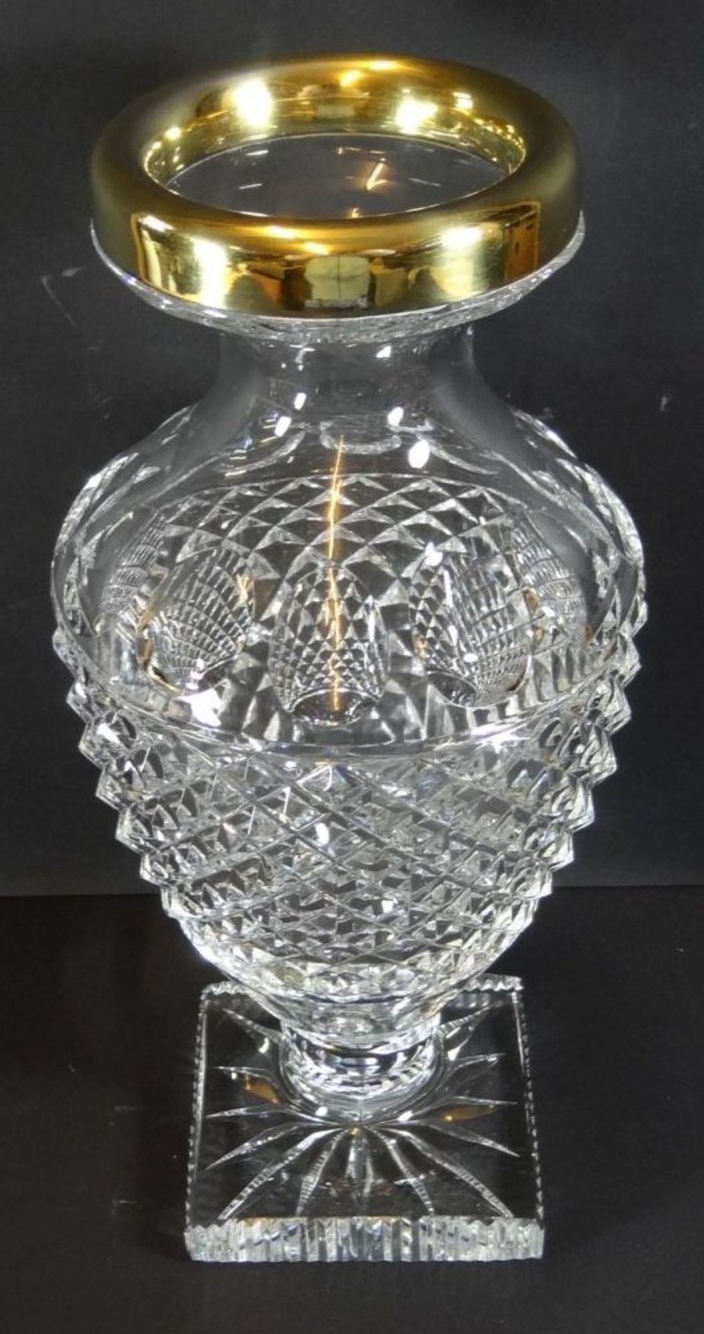 hohe Kristall-Vase auf Stand, Silberrand-925-, vergoldet, H-29 cm - Bild 2 aus 7