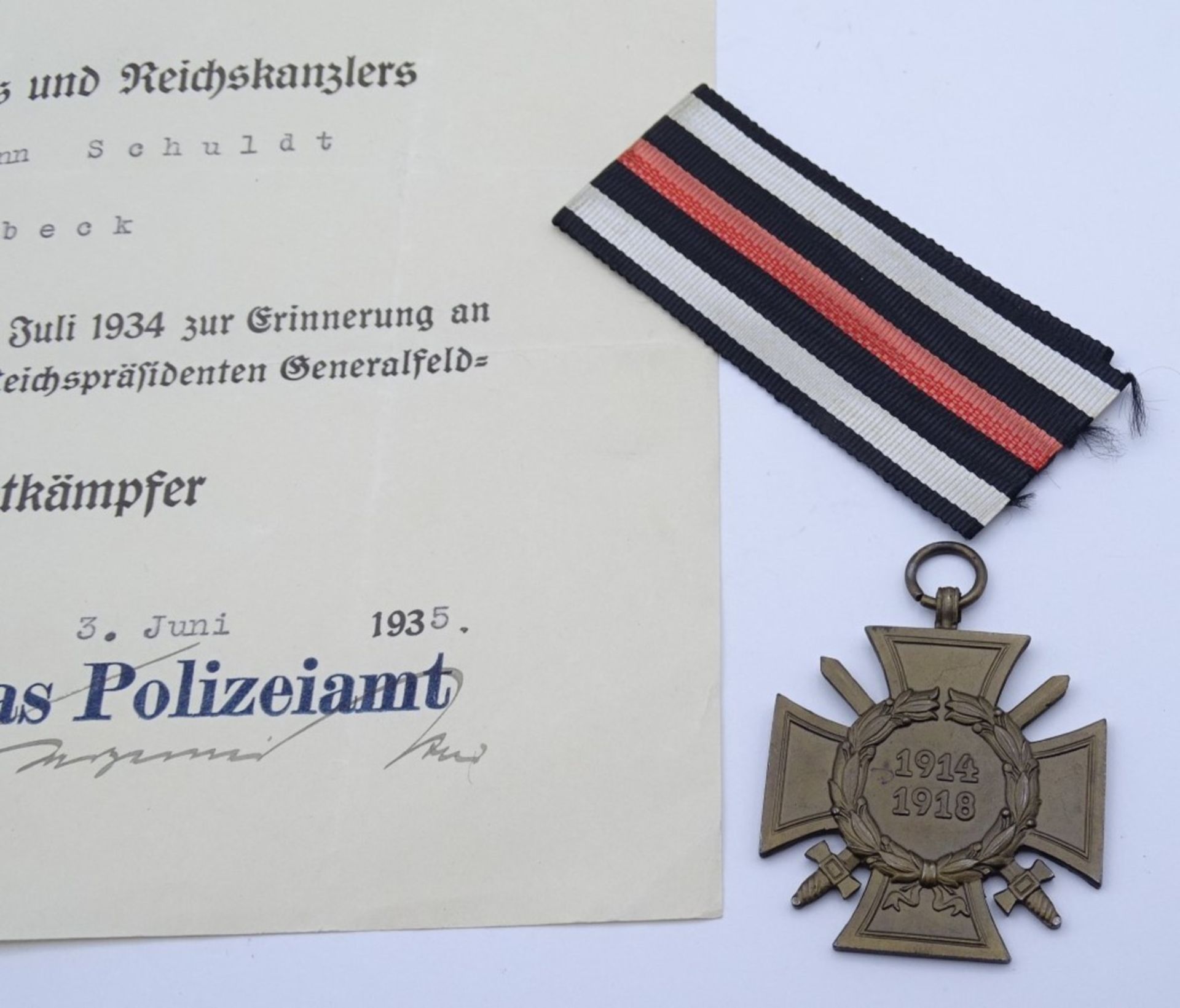 Ehrenkreuz für Frontkämpfer + Verleihungsurkunde - Bild 2 aus 3