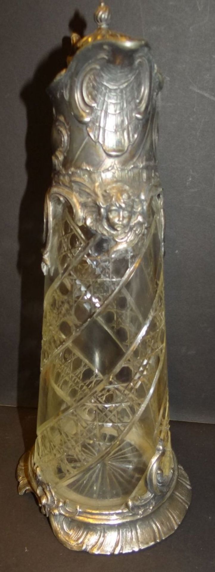 Gründerzeit-Krug, Kristall mit versilb. Zinn-Montur, H-30 cm, gut erhalten - Bild 10 aus 10