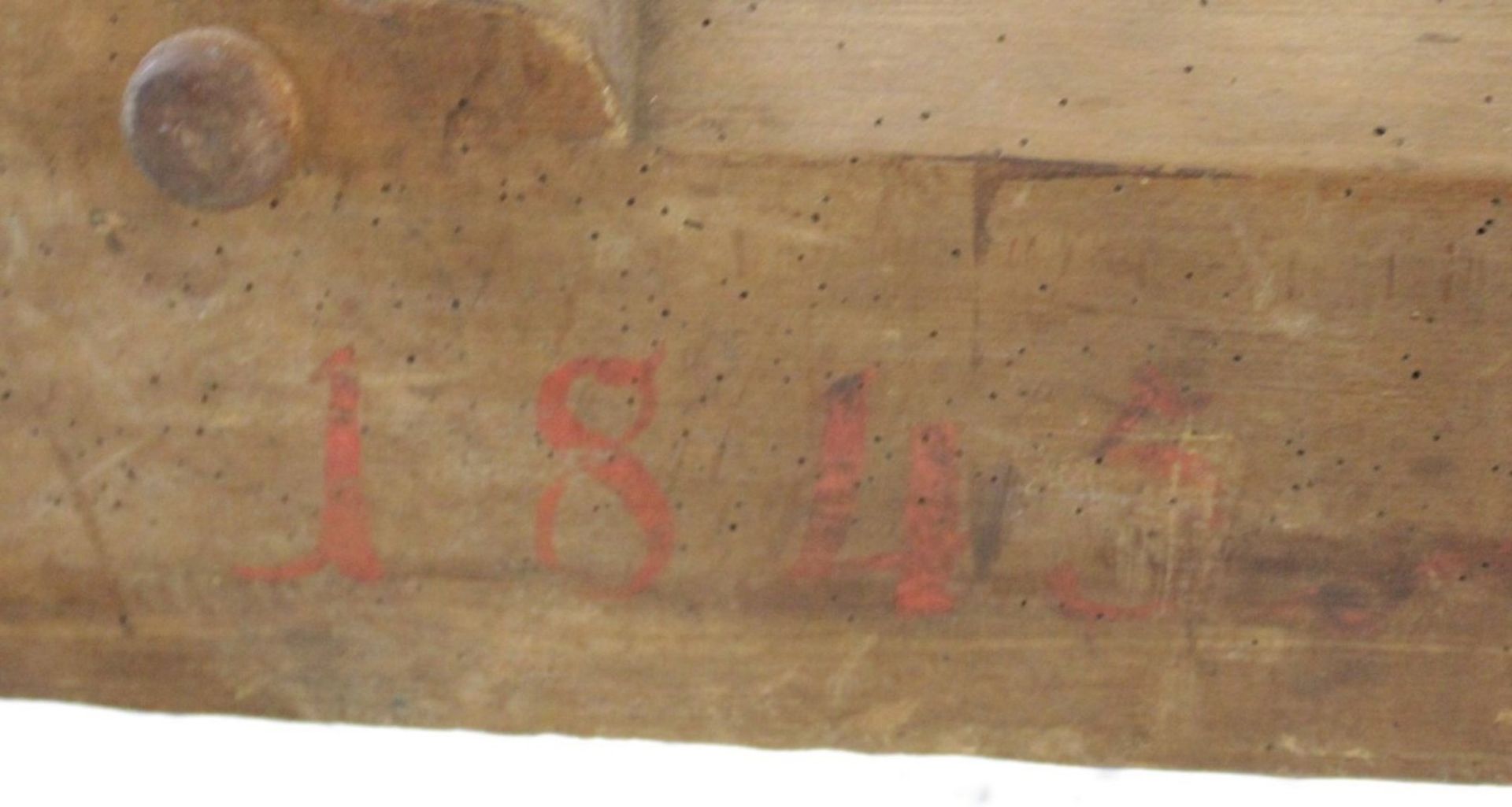 Flachsbrecher, Holz, bemalt und datiert 1845, beschrf. "Anna Martha geb. Möller, wurmstichig, - Bild 8 aus 8