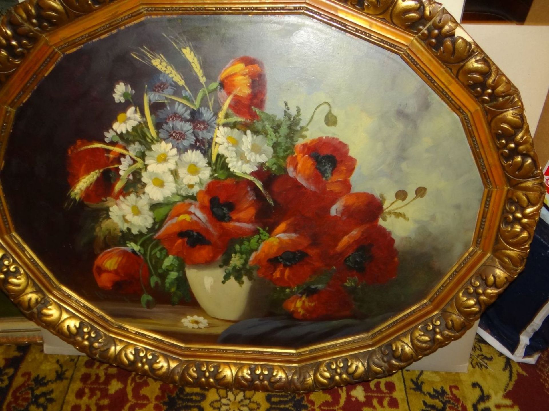 anonymes ovales Gemälde, Feldblumen, alter Rahmen etwas wackelig, Öl/Malfaser, 74x93 cm - Image 2 of 3