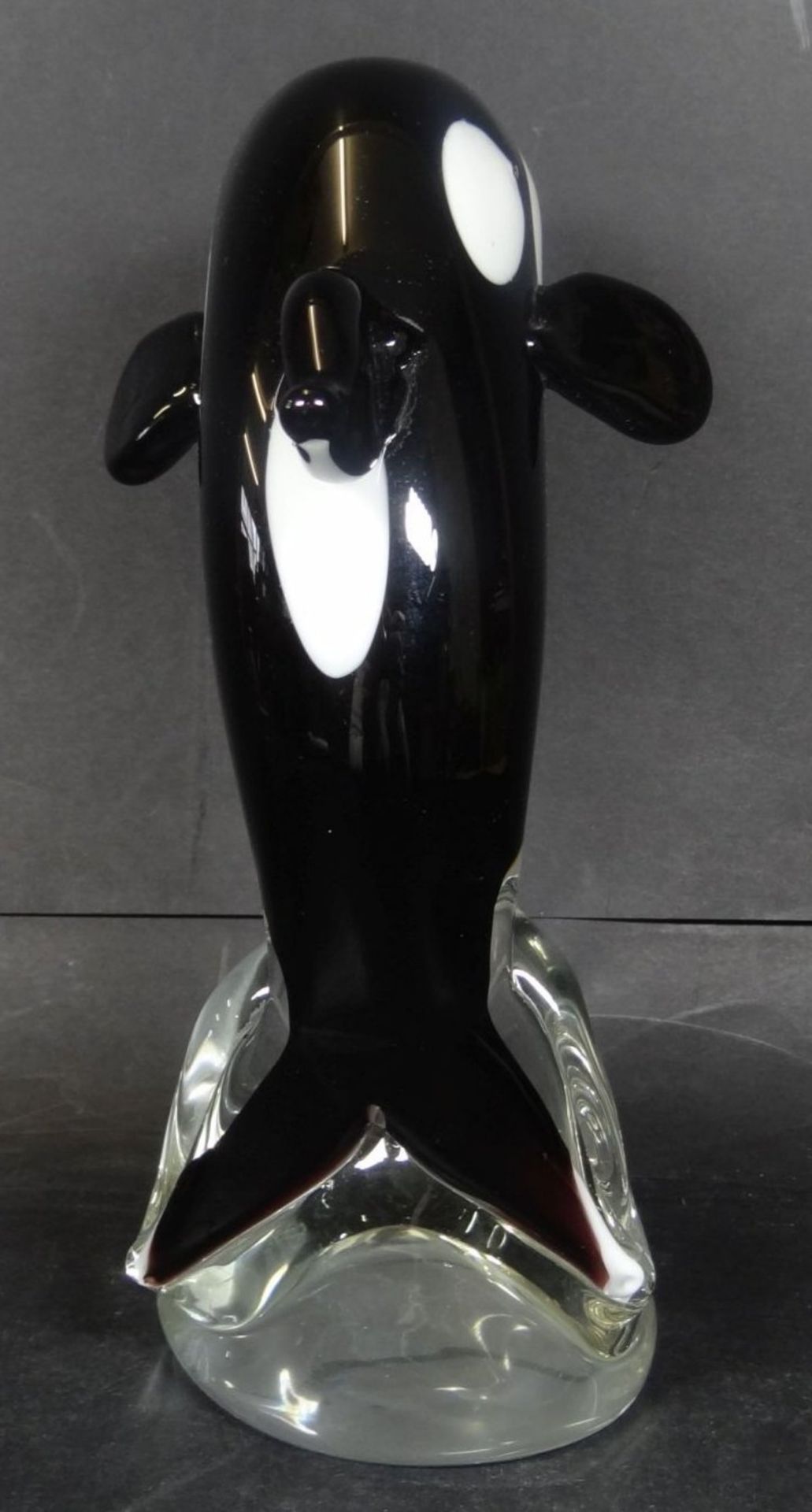 grosser, springender Orca, s/w,-klar, Murano, H-21 cm - Bild 5 aus 5