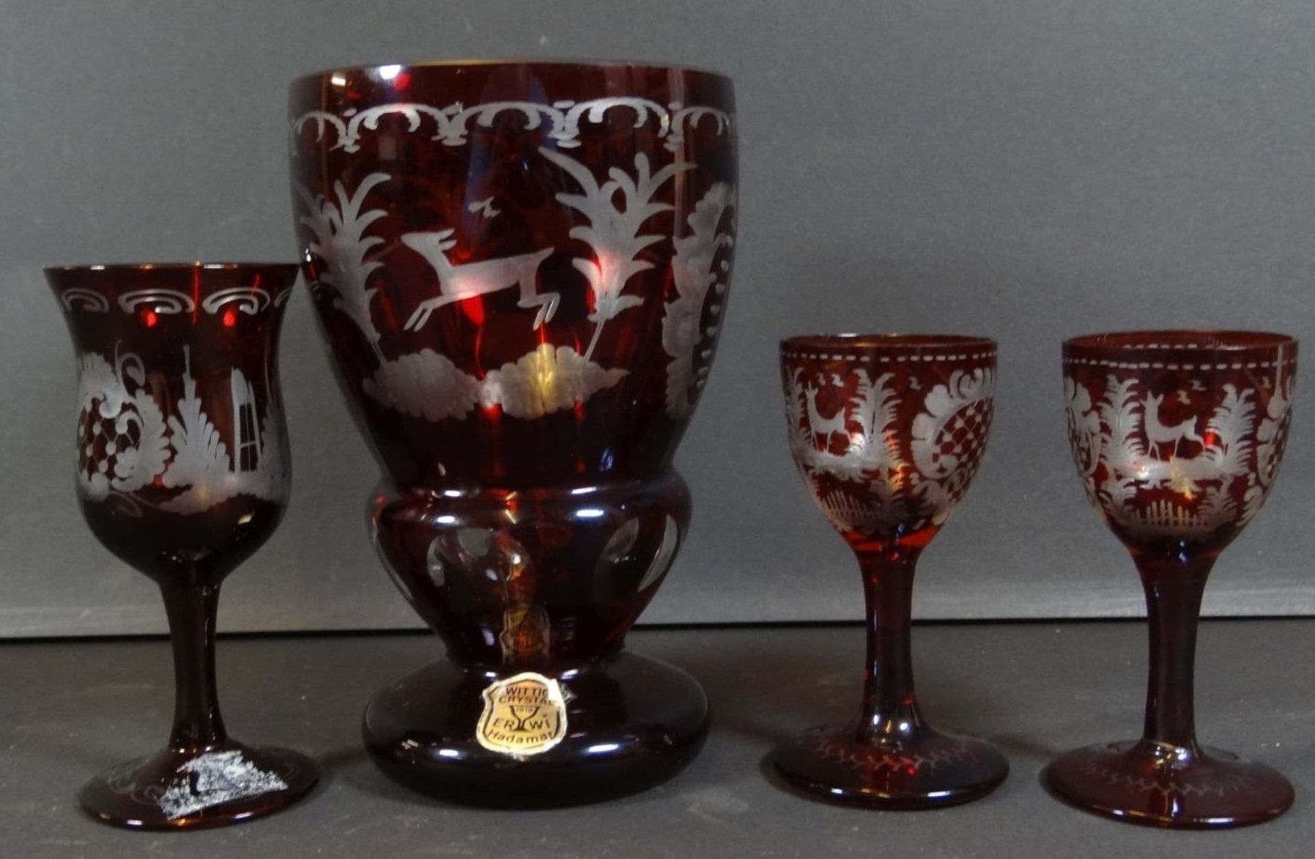 4x Rubinglas mit Barockschliff, 20.Jhd.,H-max. 13,5 cm