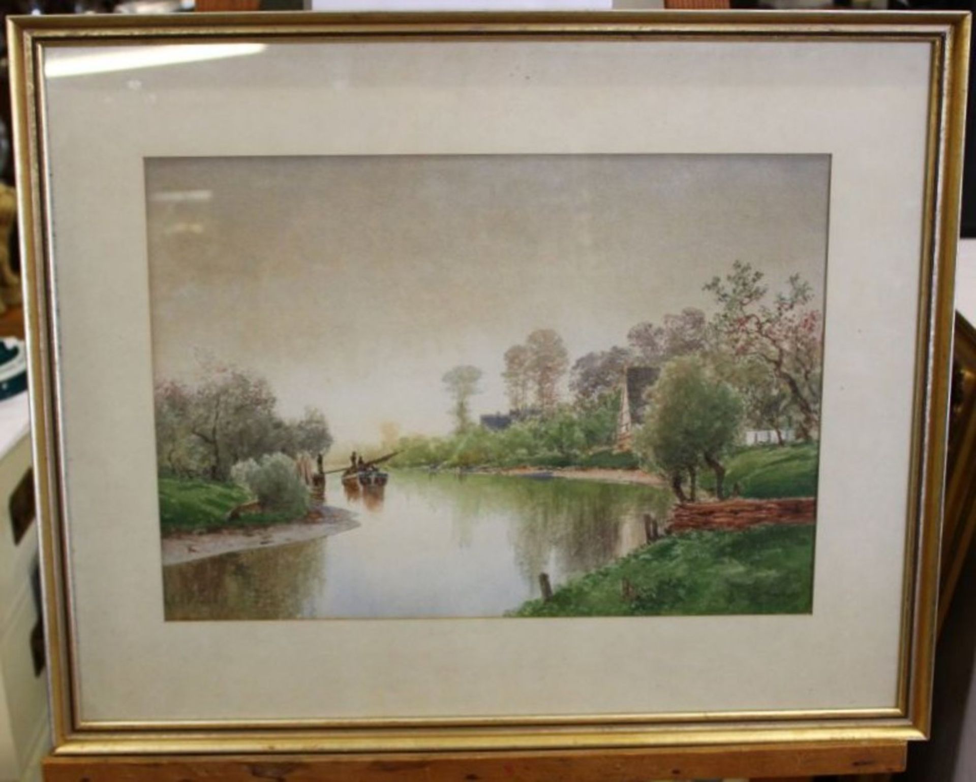 wohl Ascan LUTTEROTH (1842-1923) "Flusslandschaft mit Boot und Haus", datiert (18)93, Aquarell, - Bild 3 aus 3