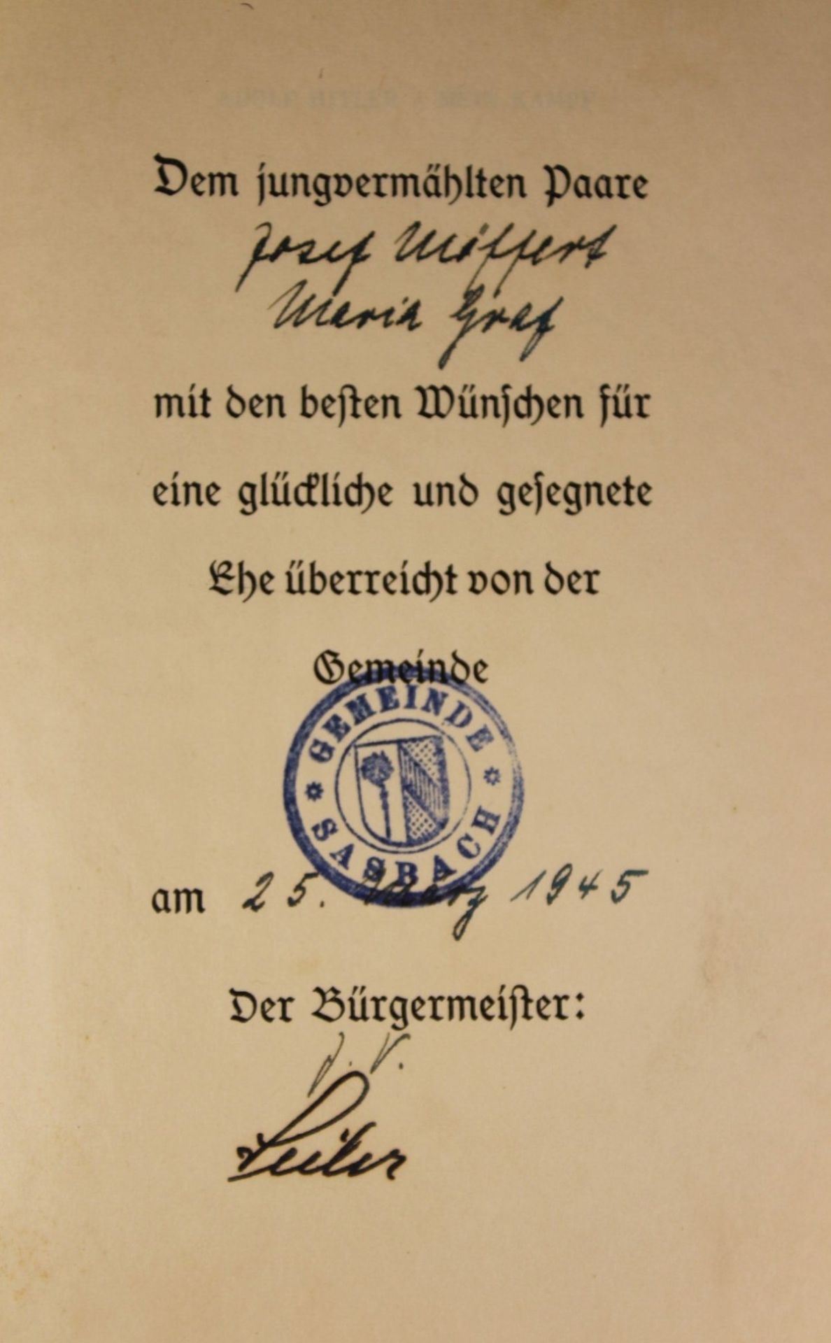 A.H., Mein Kampf, Hochzeitsausgabe, 1944, Einband mit Alters-u. Gebrauchsspuren. - Bild 2 aus 5