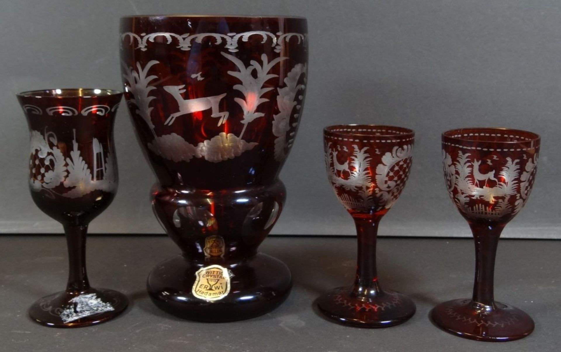 4x Rubinglas mit Barockschliff, 20.Jhd.,H-max. 13,5 cm - Bild 5 aus 8