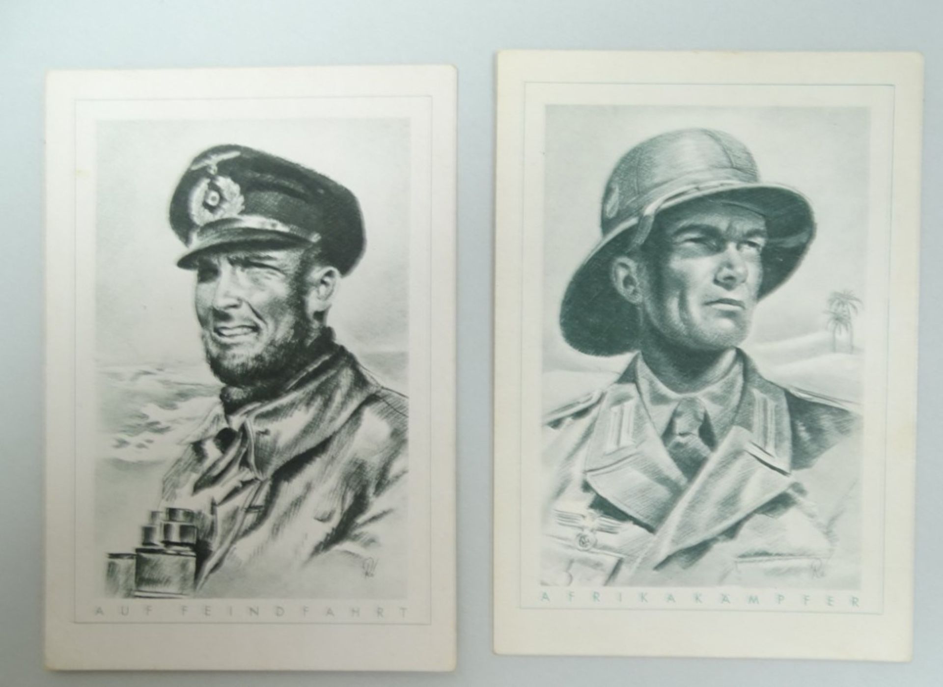 6 Postkarten mit Soldaten 2. WK, ungelaufen, Rückseiten teilweise bemalt - Bild 2 aus 5