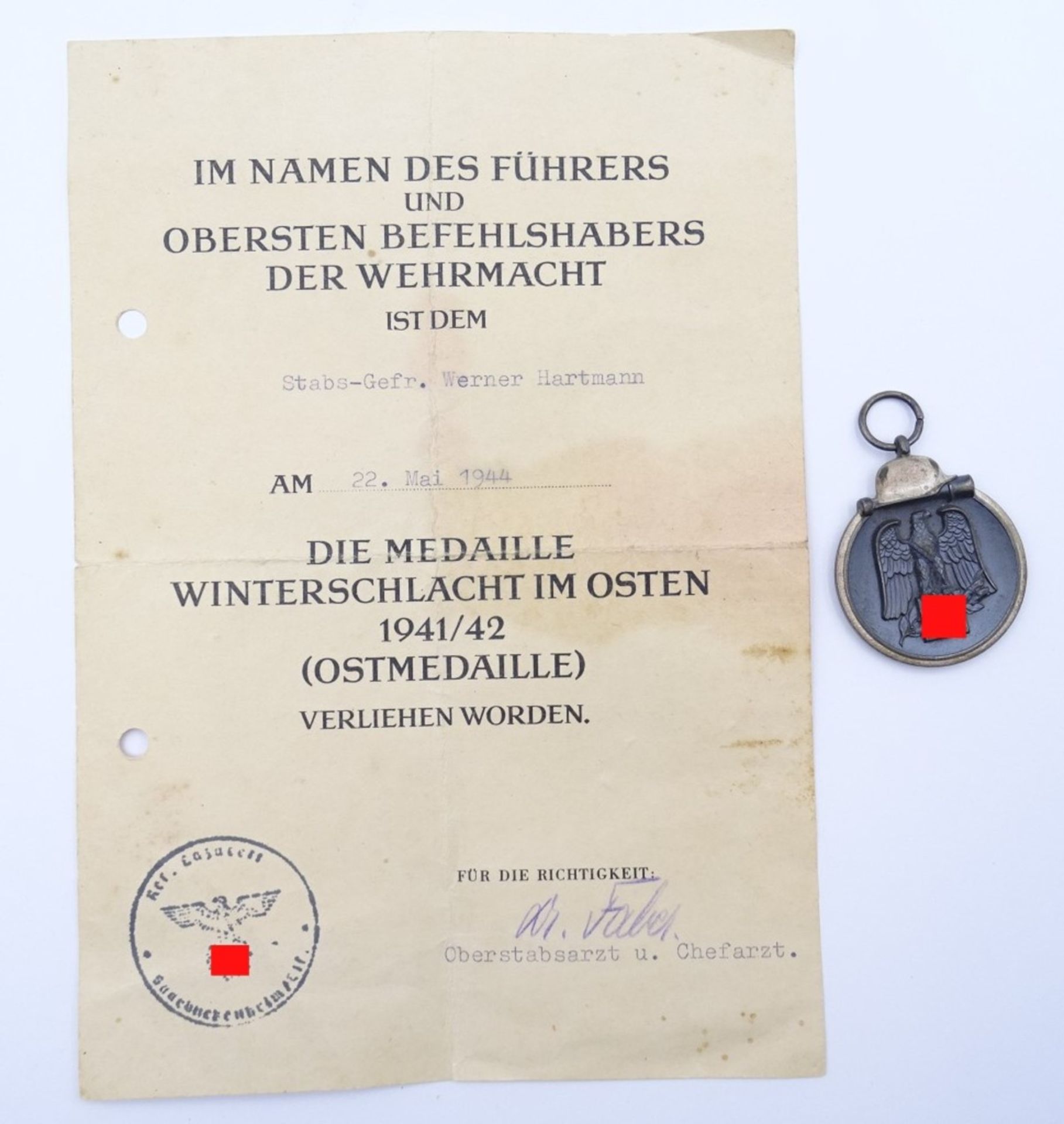 Winterschlacht im Osten Medaille + Verleihungsurkunde