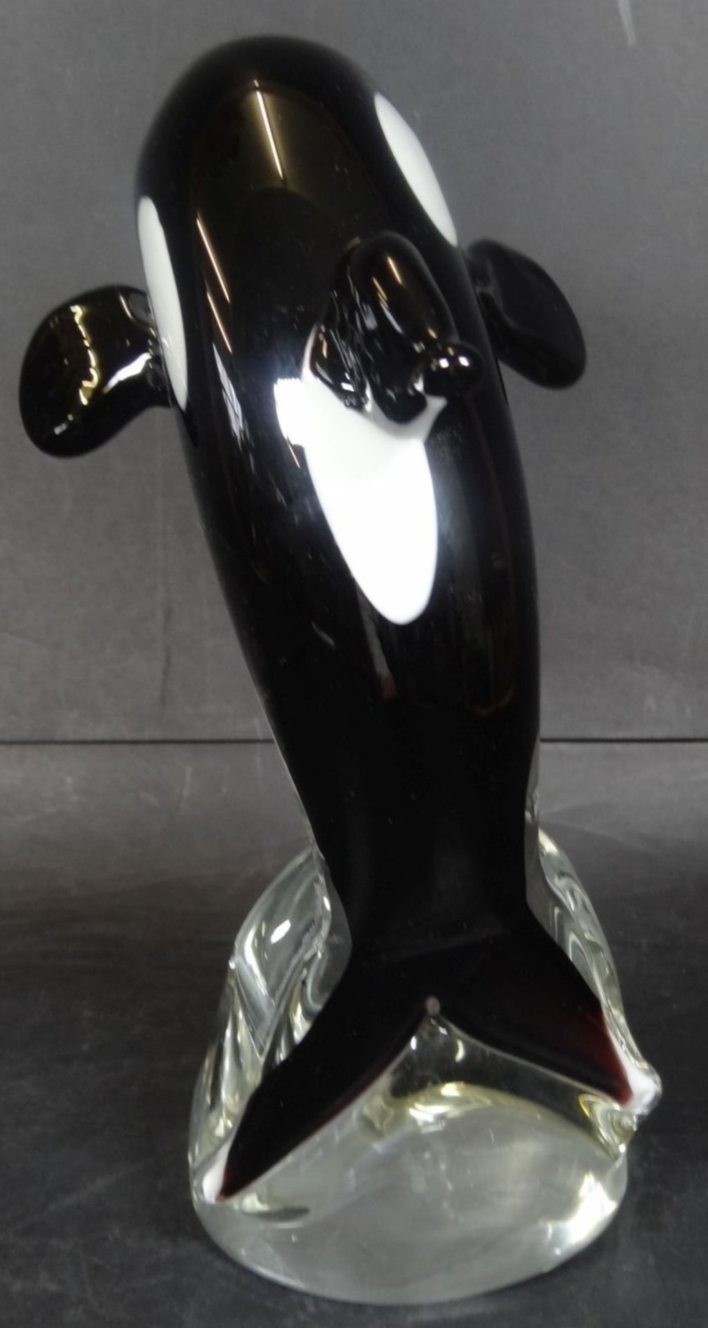 grosser, springender Orca, s/w,-klar, Murano, H-21 cm - Bild 2 aus 5