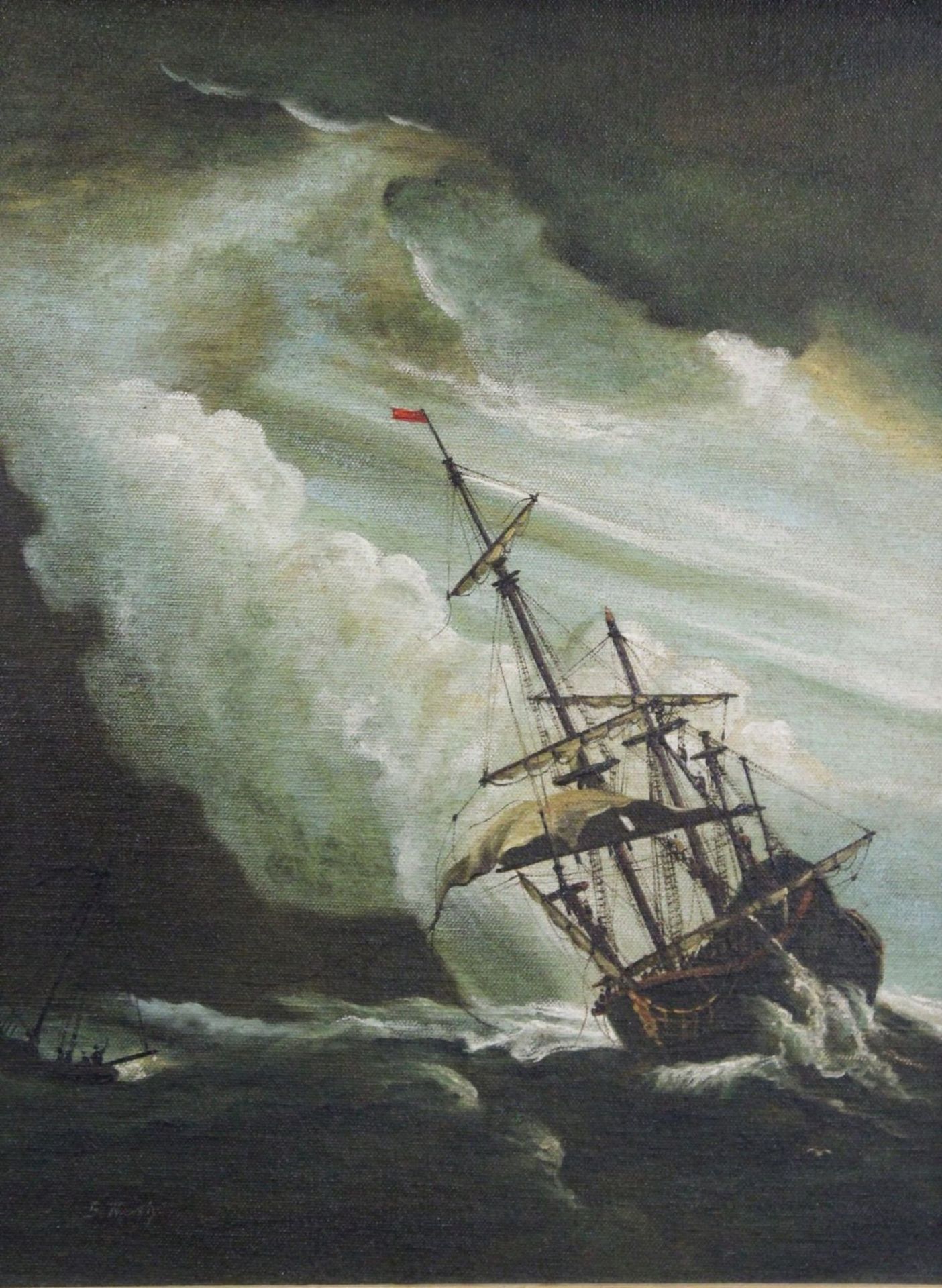 S.Renly o.ä., Schiff im Sturm, Öl/Hartfaser, gerahmt, RG 58,5 x 49cm.