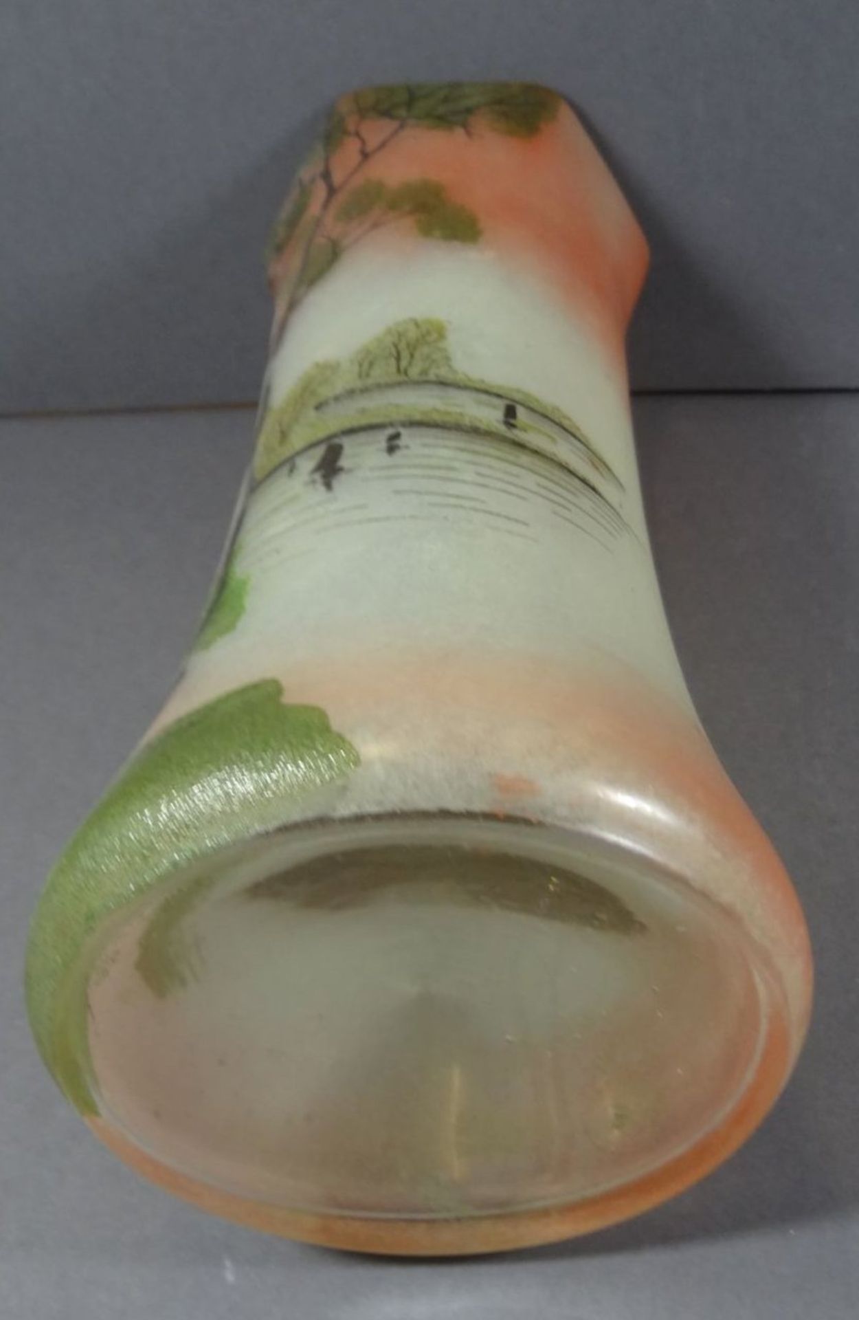 Jugendstil-Vase, beschriftet Depose, bemalt mit Fluss-Szenerie, H-28 cm, D-12 cm - Bild 8 aus 8