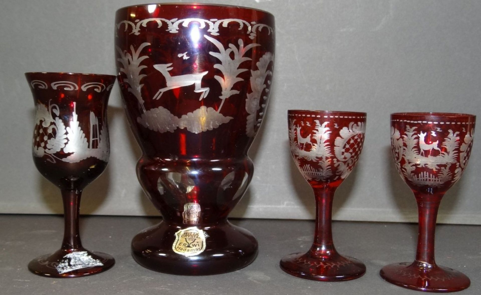 4x Rubinglas mit Barockschliff, 20.Jhd.,H-max. 13,5 cm - Bild 4 aus 8