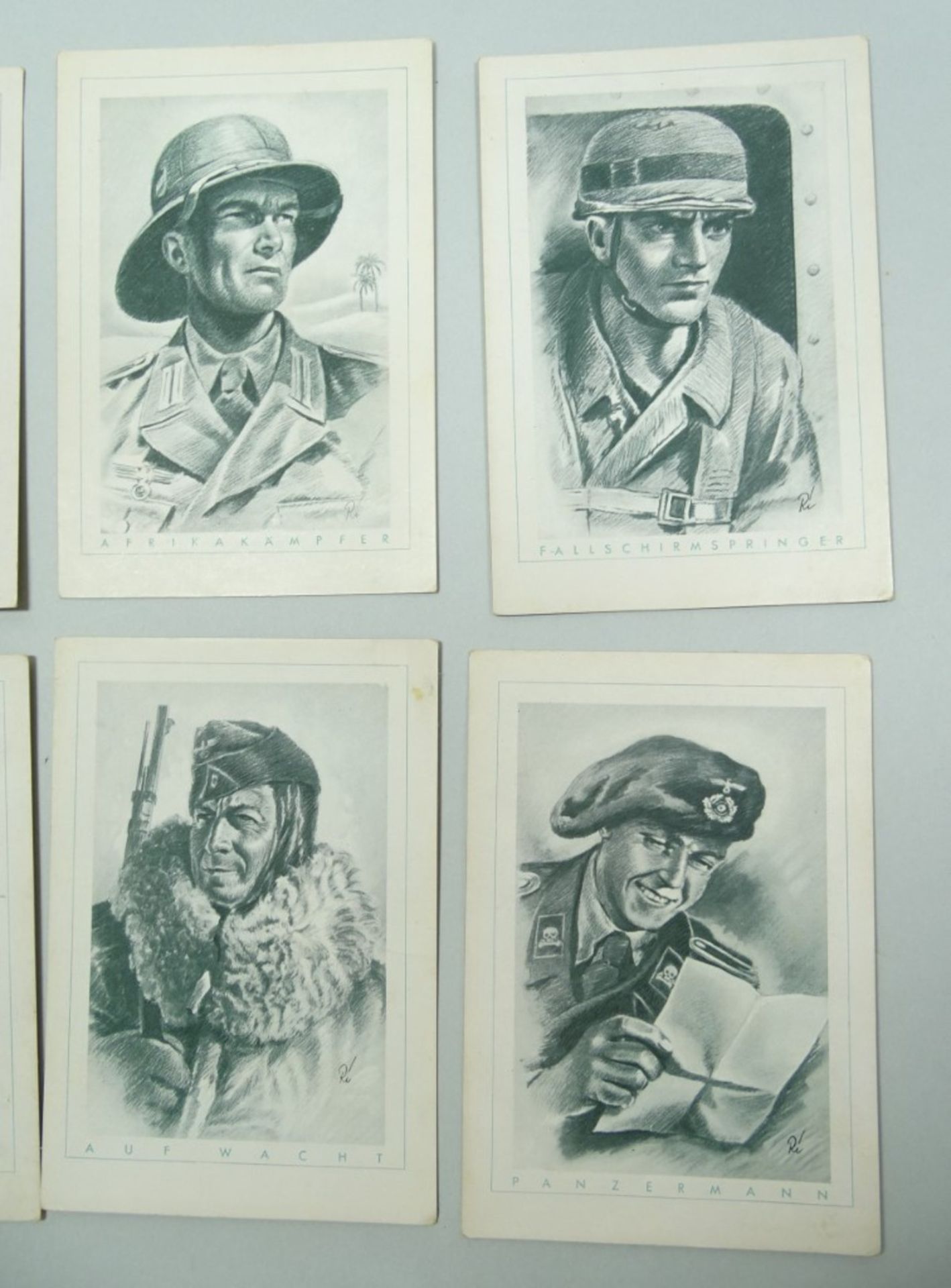 6 Postkarten mit Soldaten 2. WK, ungelaufen, Rückseiten teilweise bemalt - Bild 4 aus 5