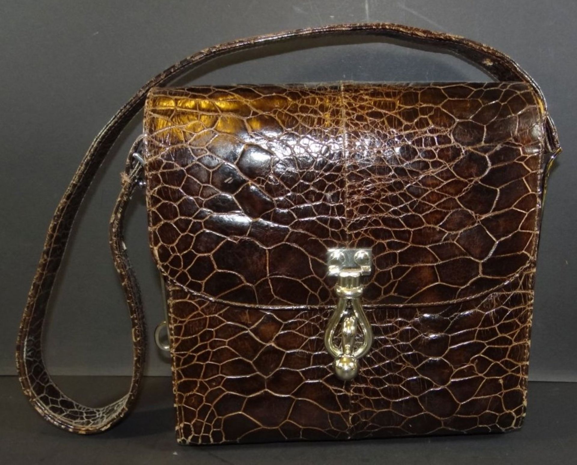 braune Schlangenleder-Handtasche, 22x22 cm
