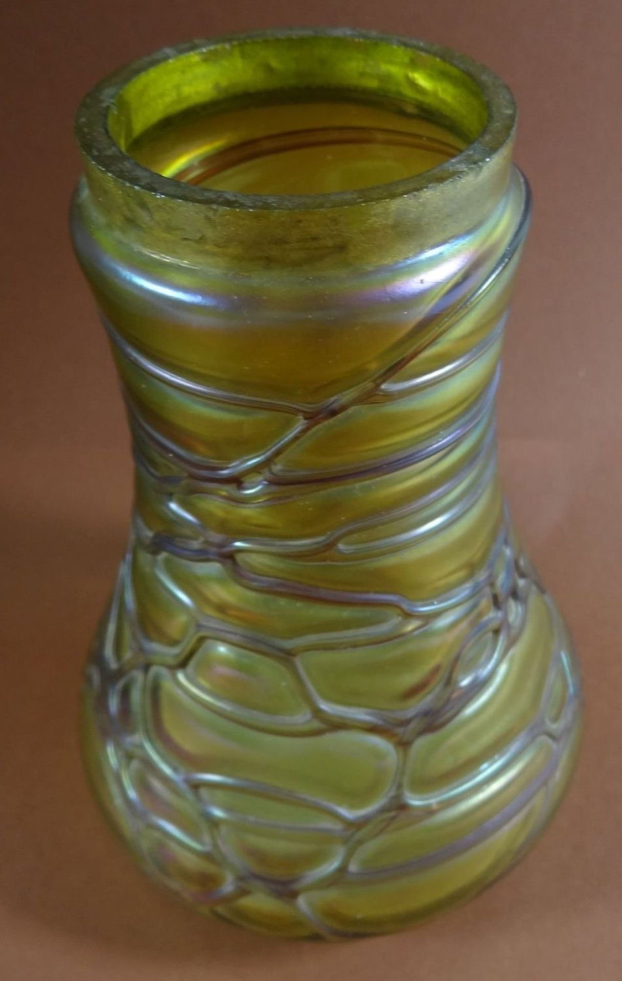 2x Vase oder ähnliches?, "Palme-König" aufgelegte Fäden, lüstrierend Rand mit kl. Chips, H-12,5 cm - Bild 3 aus 10