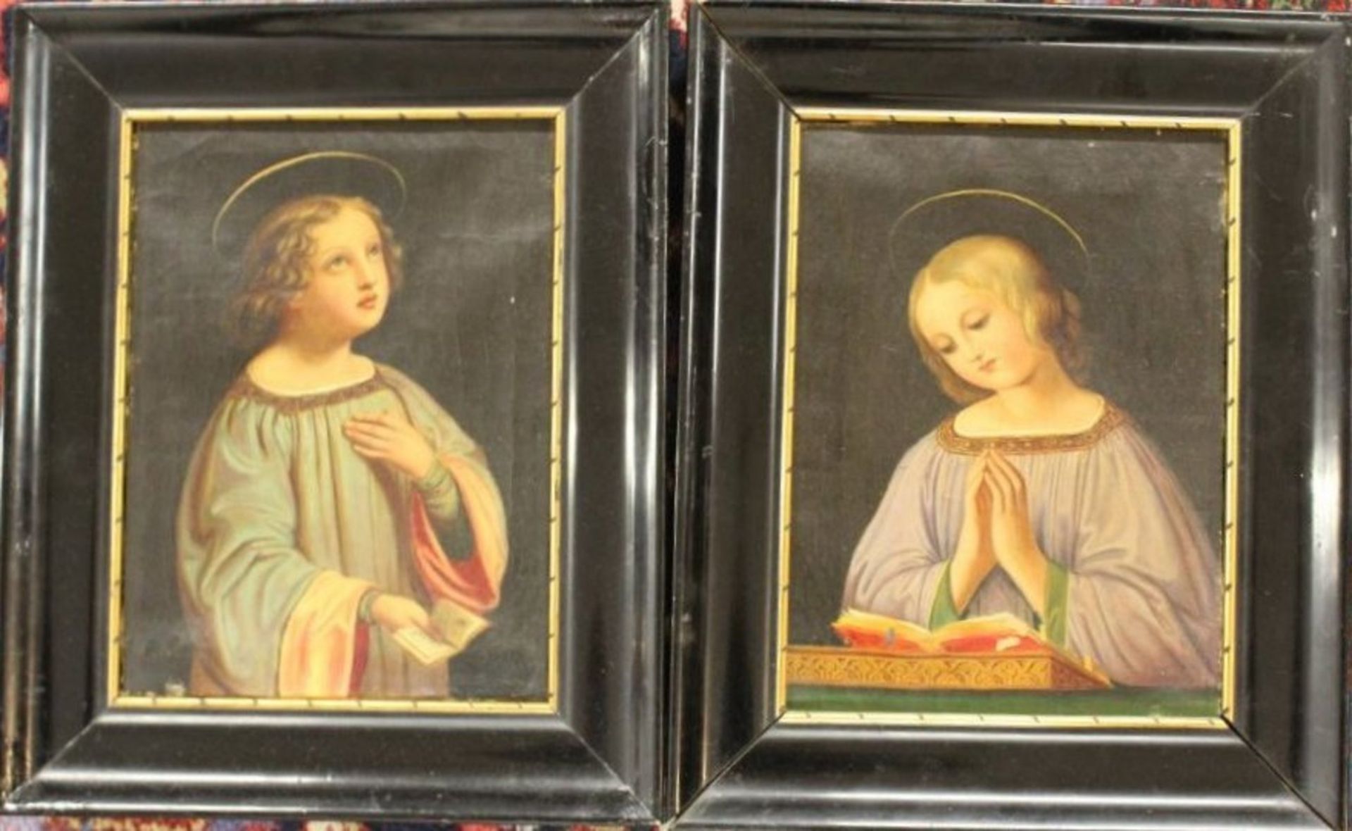 Gemäldepaar, Heiligendarstellungen, 19. Jhd., Öl/Leinwand, alt gerahmt, je ca. RG 40 x 33cm,