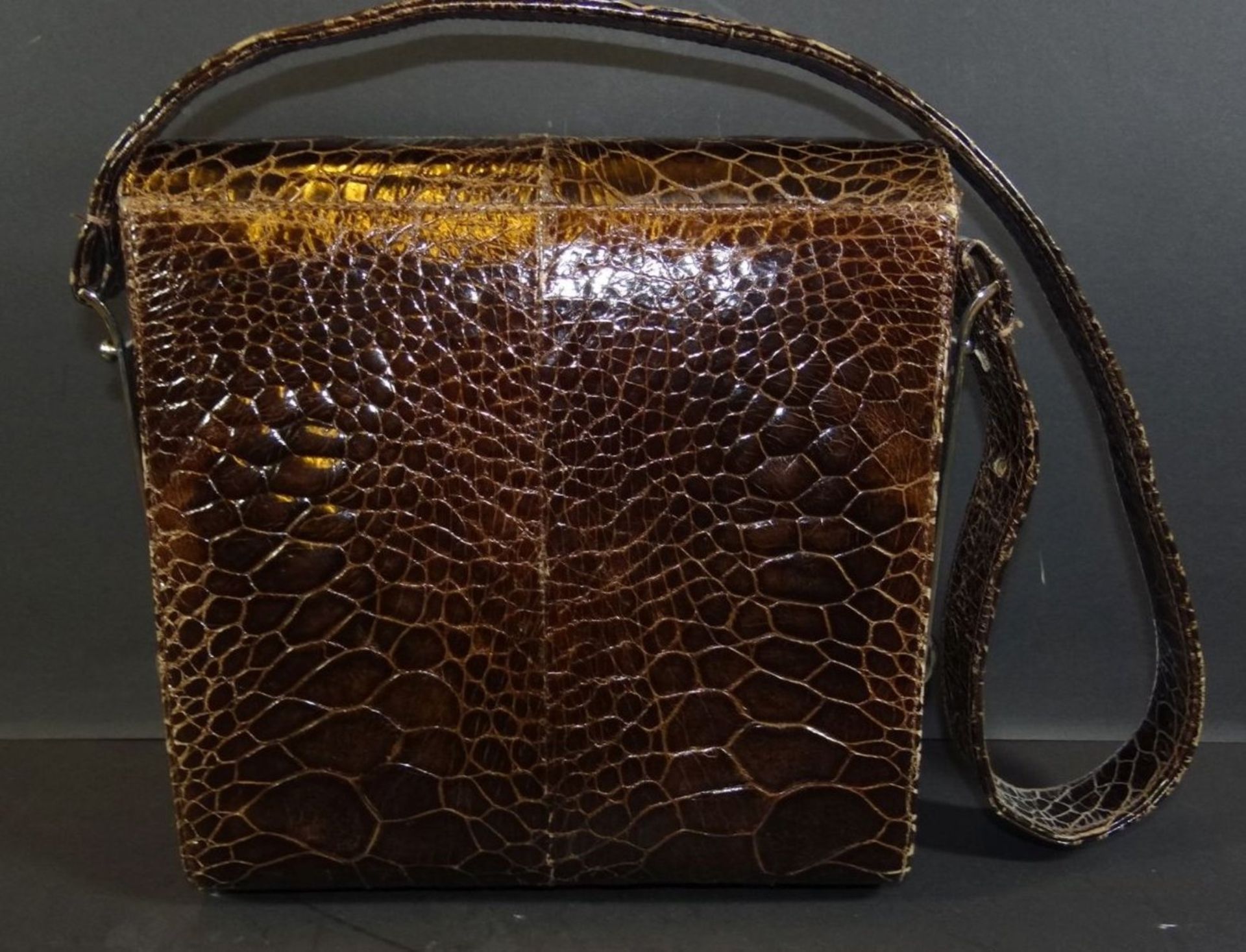 braune Schlangenleder-Handtasche, 22x22 cm - Bild 4 aus 4