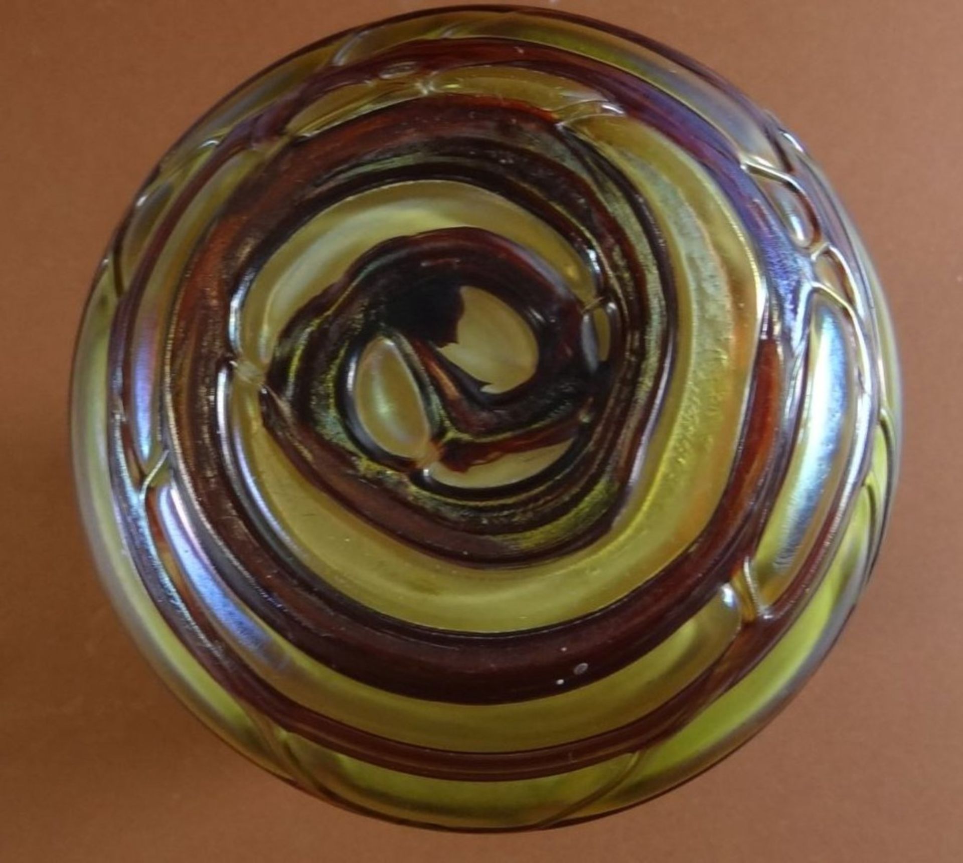 2x Vase oder ähnliches?, "Palme-König" aufgelegte Fäden, lüstrierend Rand mit kl. Chips, H-12,5 cm - Bild 2 aus 10