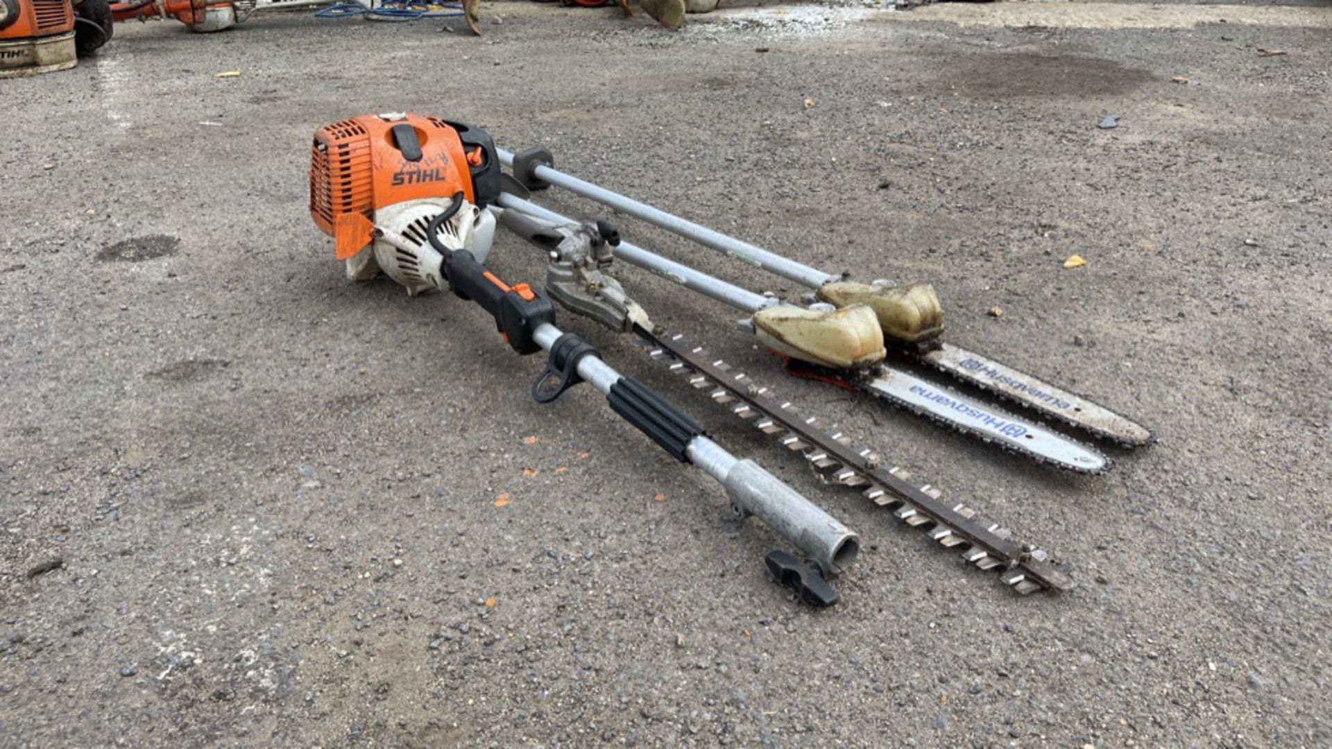 STIHL LONG REACH PETROL TRIMMER WITH ATTACHED HEADS *NON-RUNNER - FOR SPARES OR REPAIR ONLY*